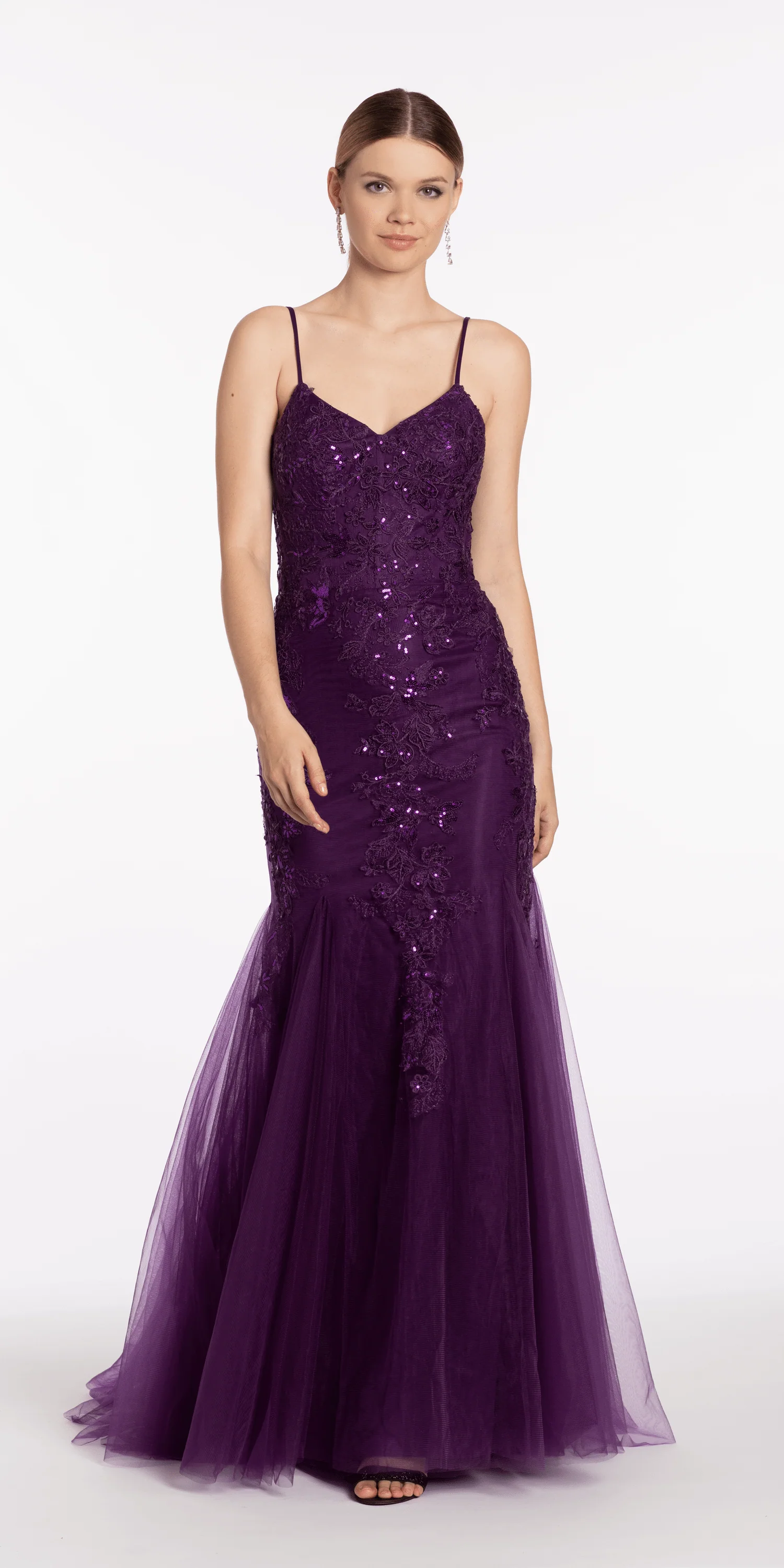 Floral Embroidered Sweetheart Lace Up Back Mermaid Dress - Image 4