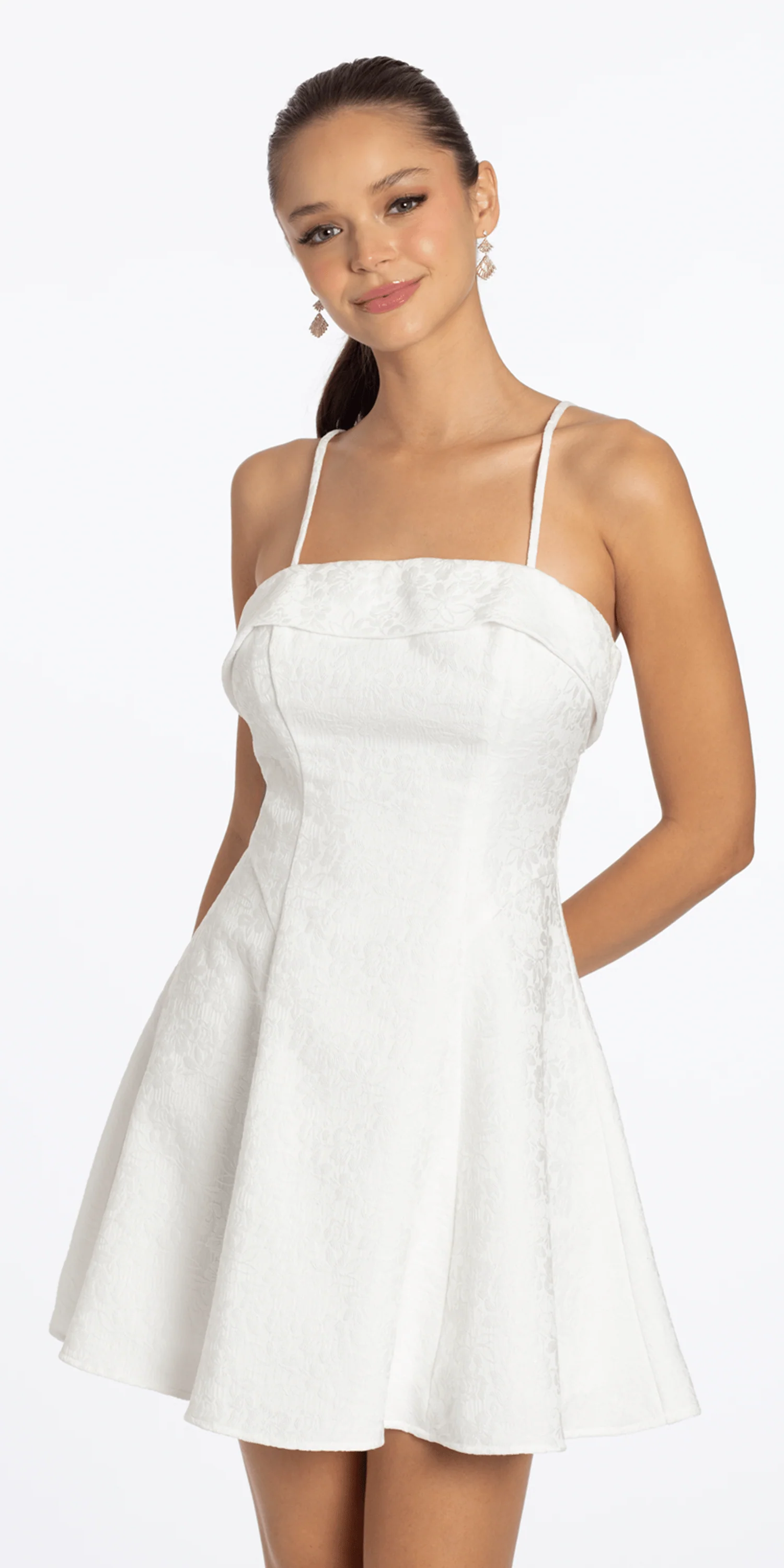 Floral Jacquard Foldover Square Neck Skater Dress - Image 3