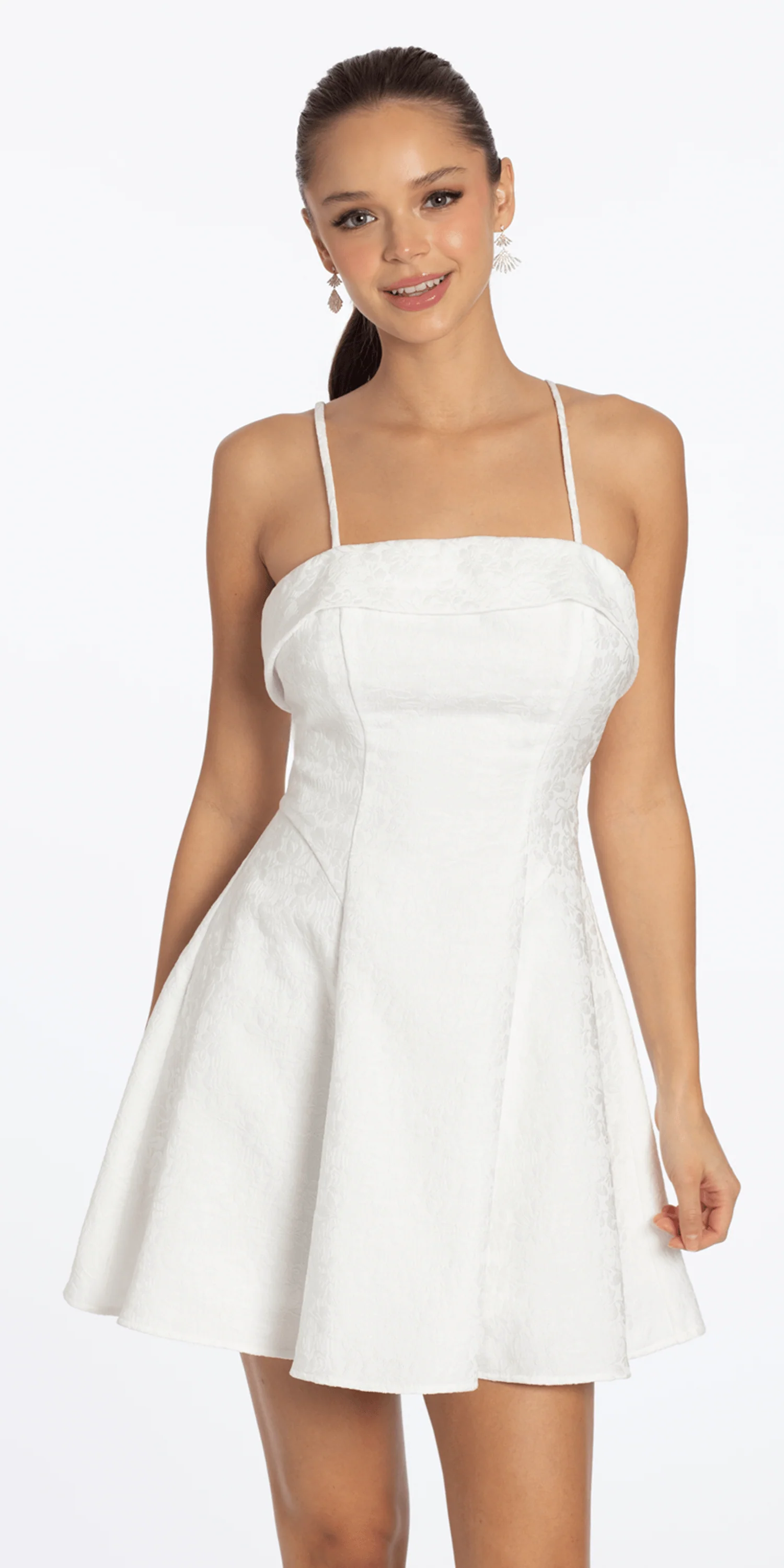 Floral Jacquard Foldover Square Neck Skater Dress - Image 4