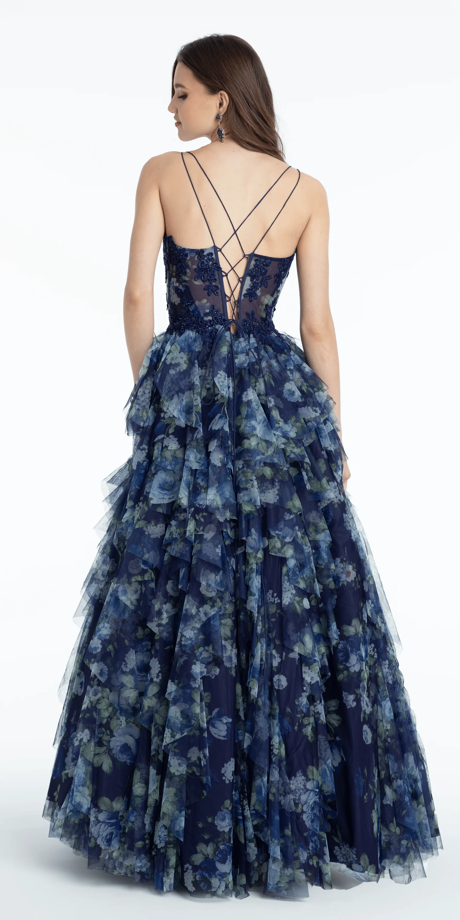 Floral Mesh Sweetheart Corset Tiered Ballgown with Embroidery - Image 3