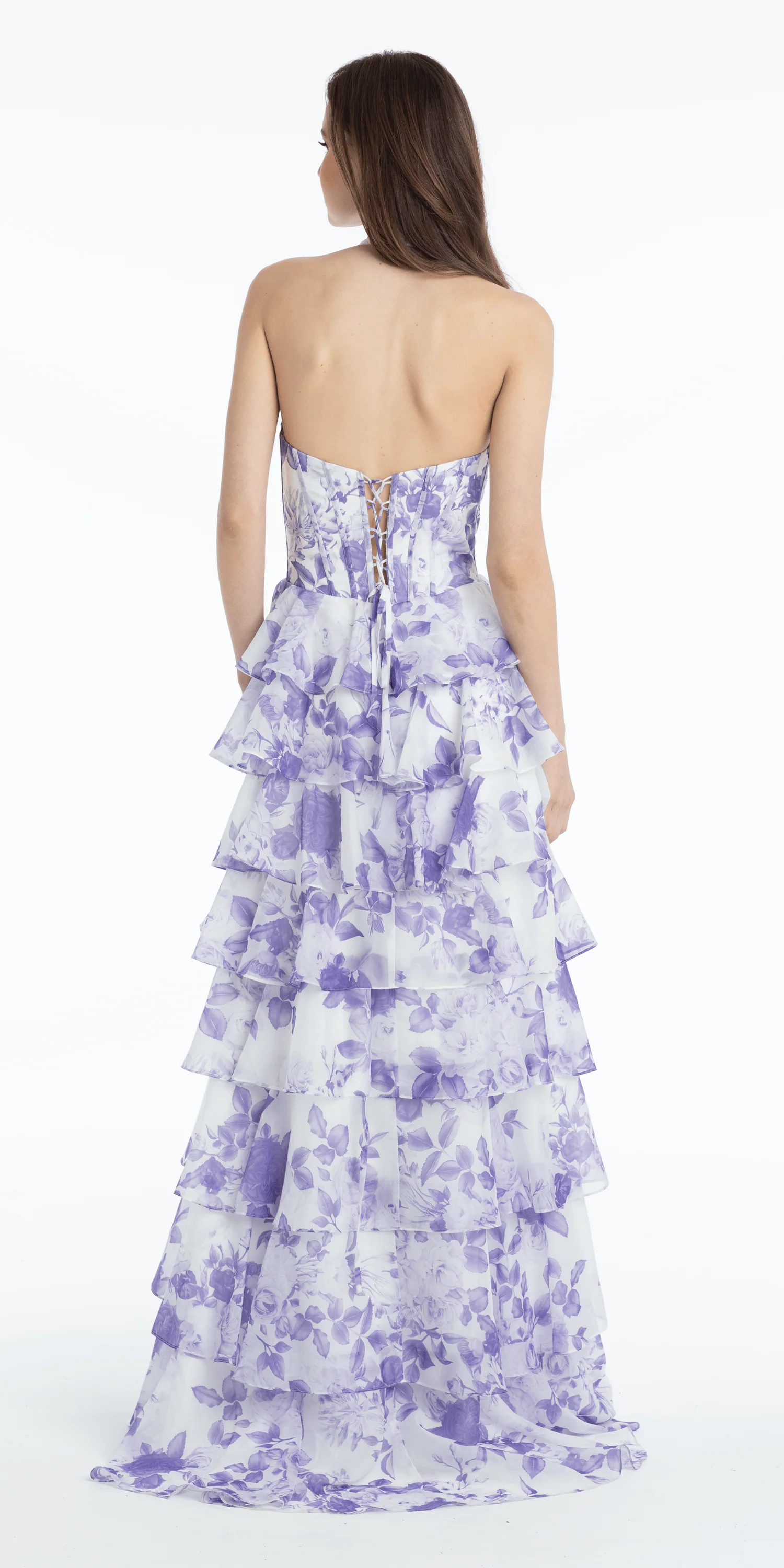 Floral Print Chiffon Halter Corset Tiered A Line Dress - Image 3