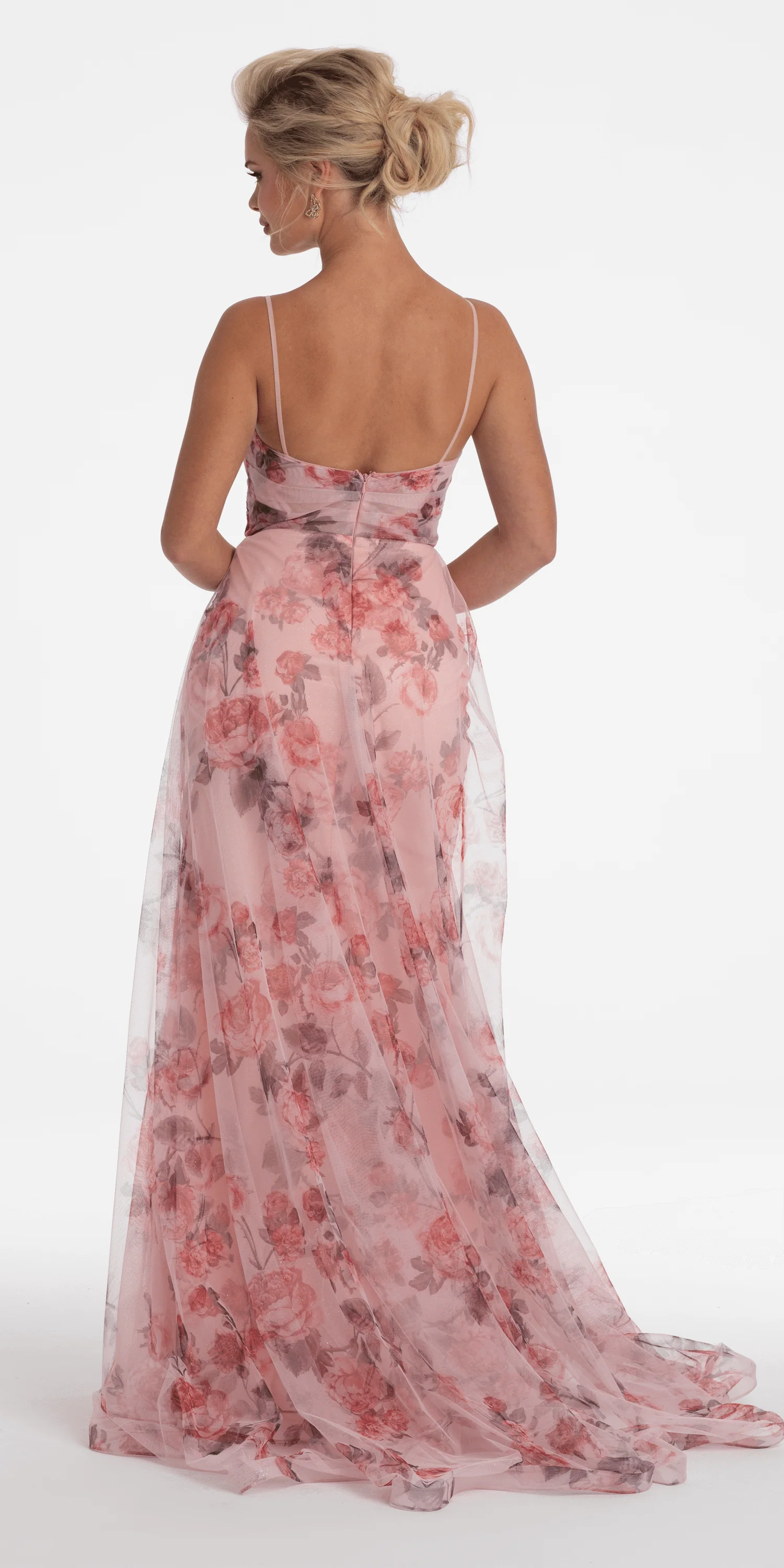 Floral Print Mesh Sweetheart A Line Dress with Side Slit - Image 4