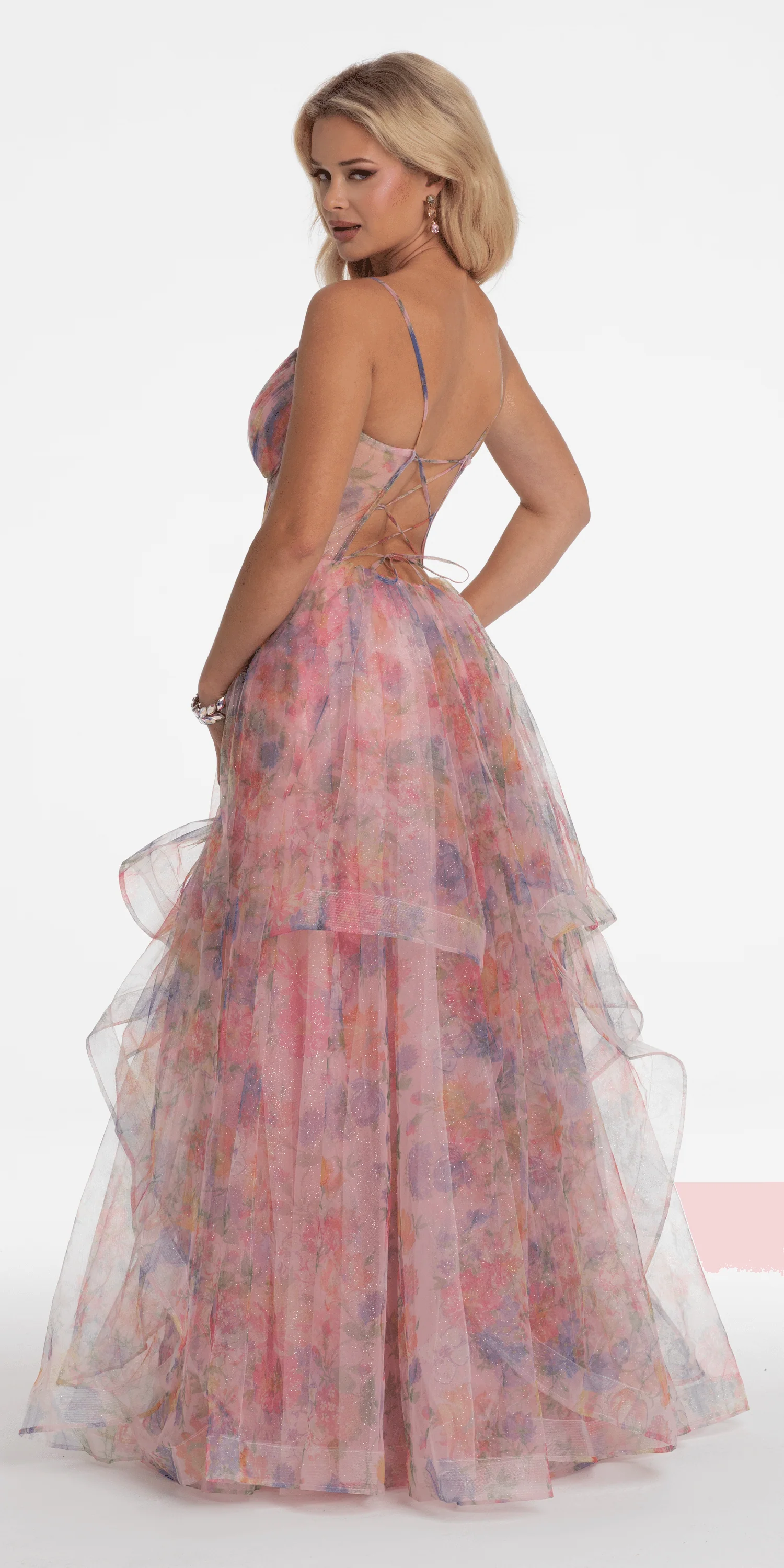 Floral Sweetheart Tiered Lace Up Back Corset Ballgown - Image 6