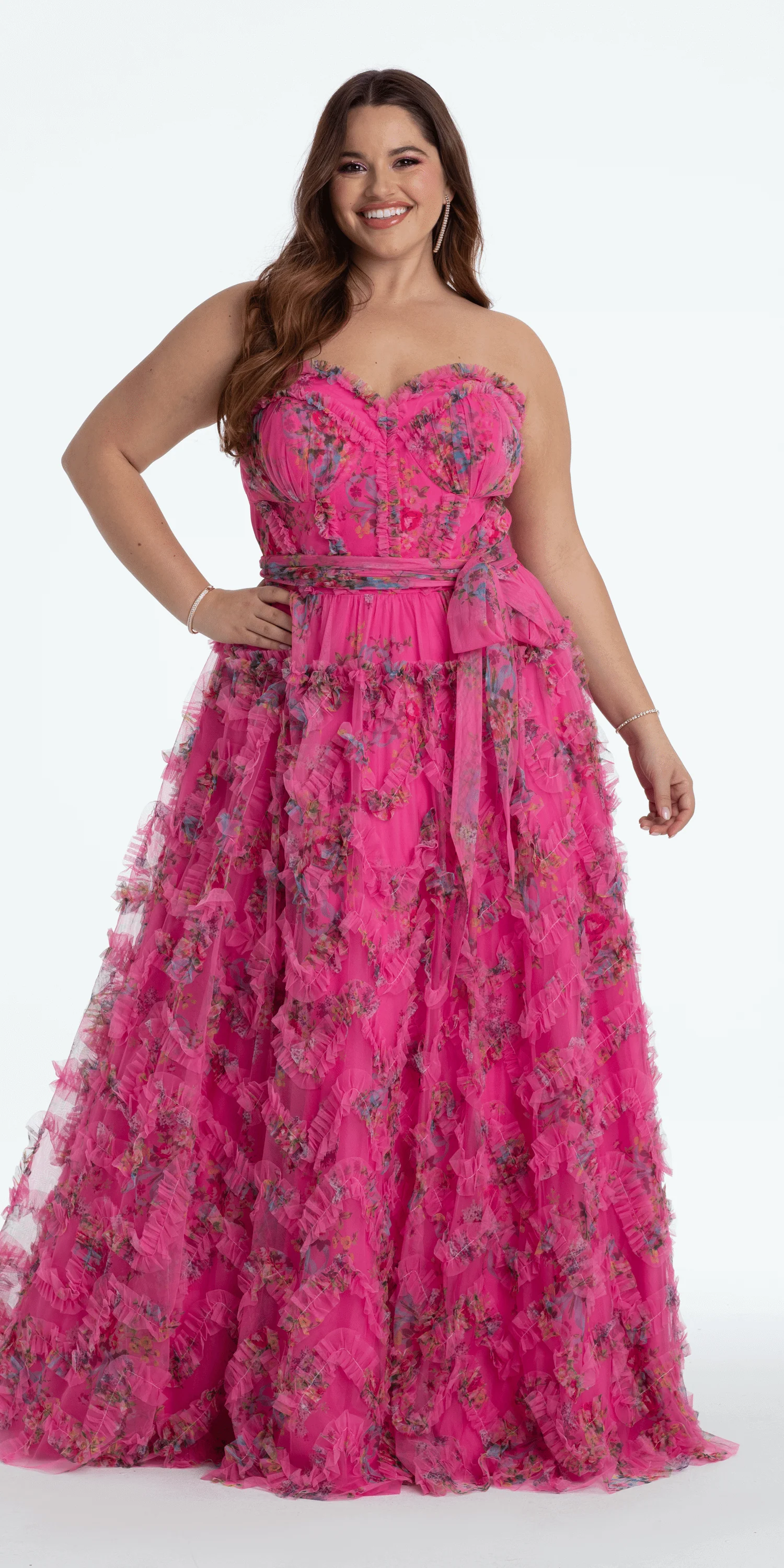 Floral Tulle Corset Ballgown with Waist Tie - Image 6
