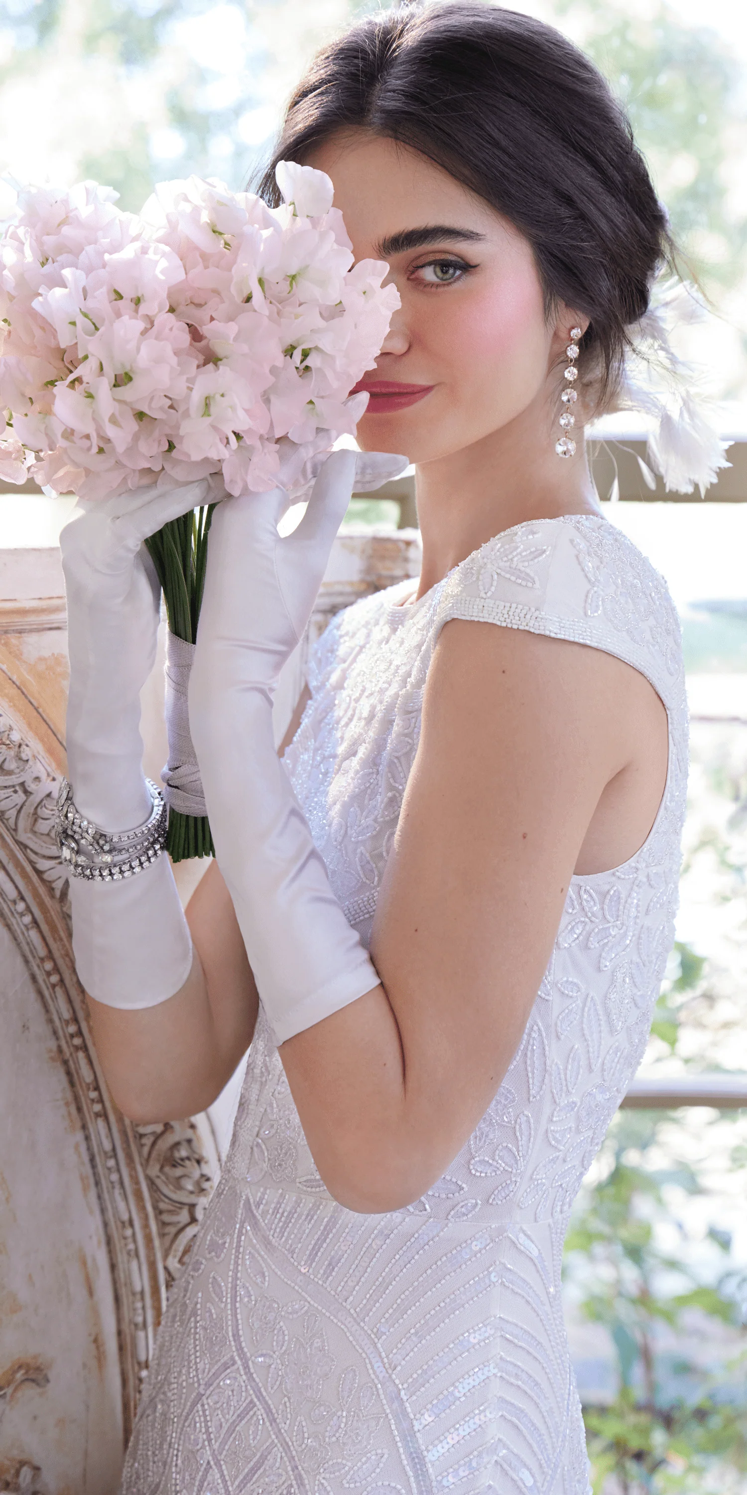 Geometric Beaded Cap Sleeve Jewel Neck Mesh Column Dress - Image 3