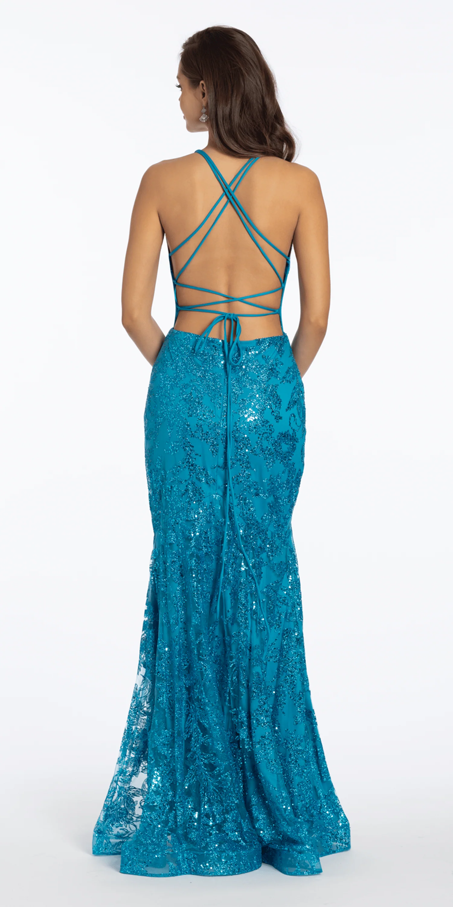 Glitter Corset Lace Up Back Mermaid Dress - Image 5