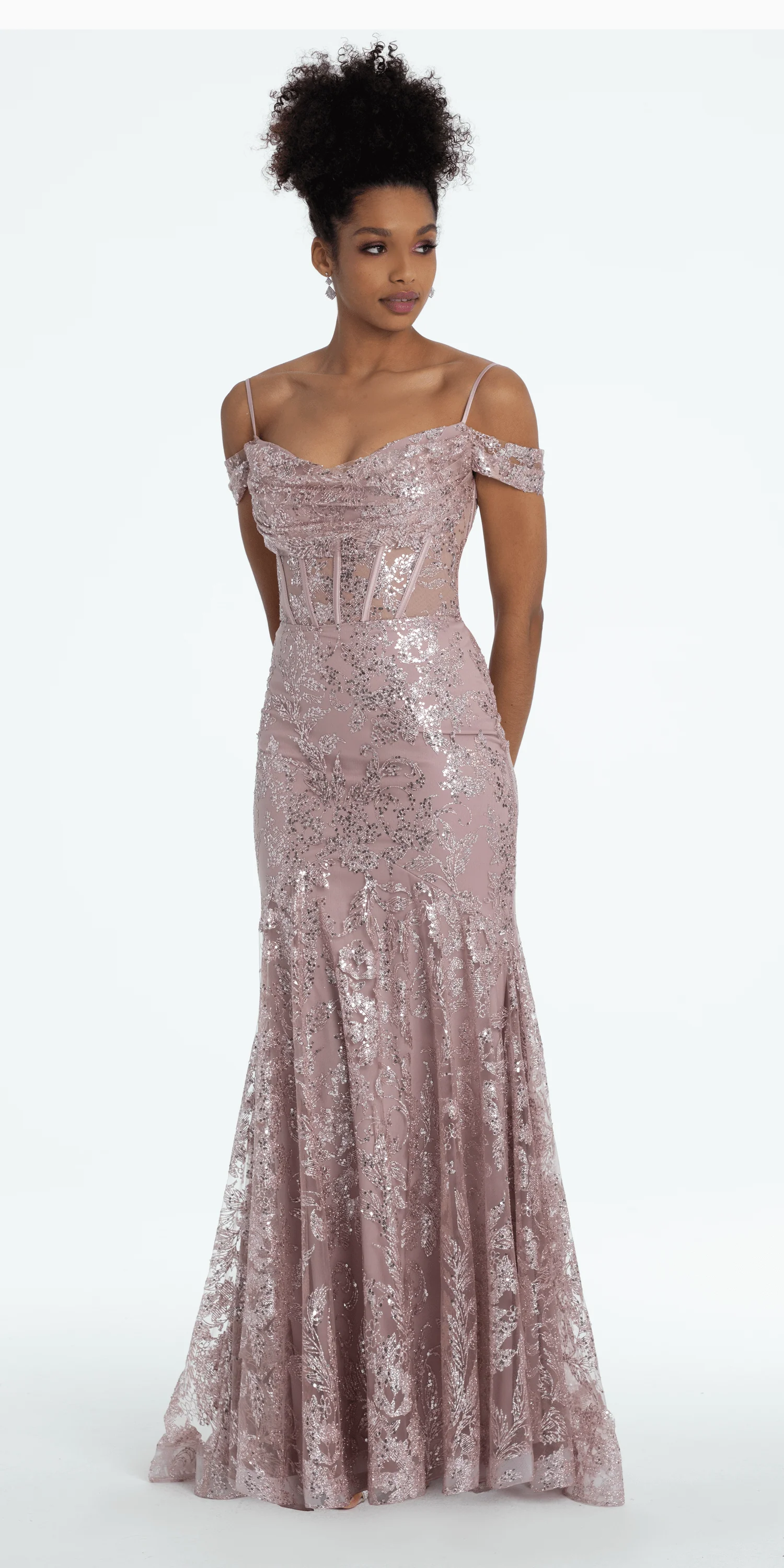 Glitter Drape Off the Shoulder Corset Mermaid Dress - Image 4
