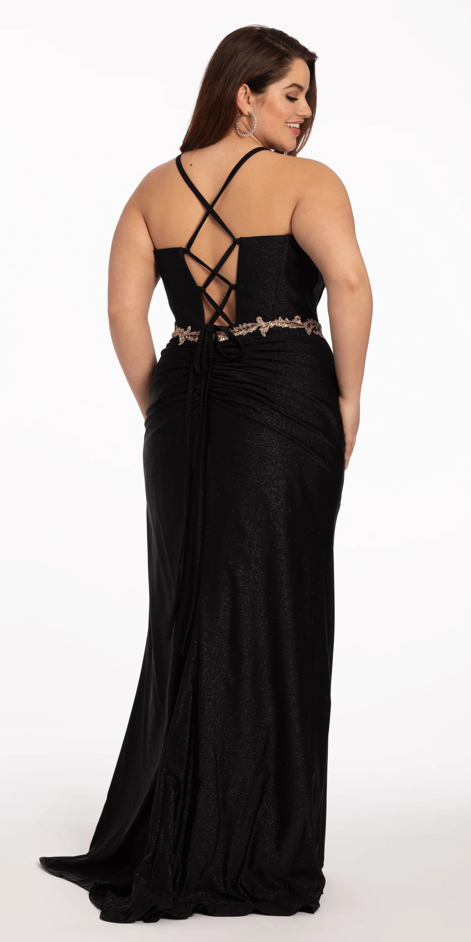 Glitter Knit Lace Up Back Dress with Side Slit - Image 7