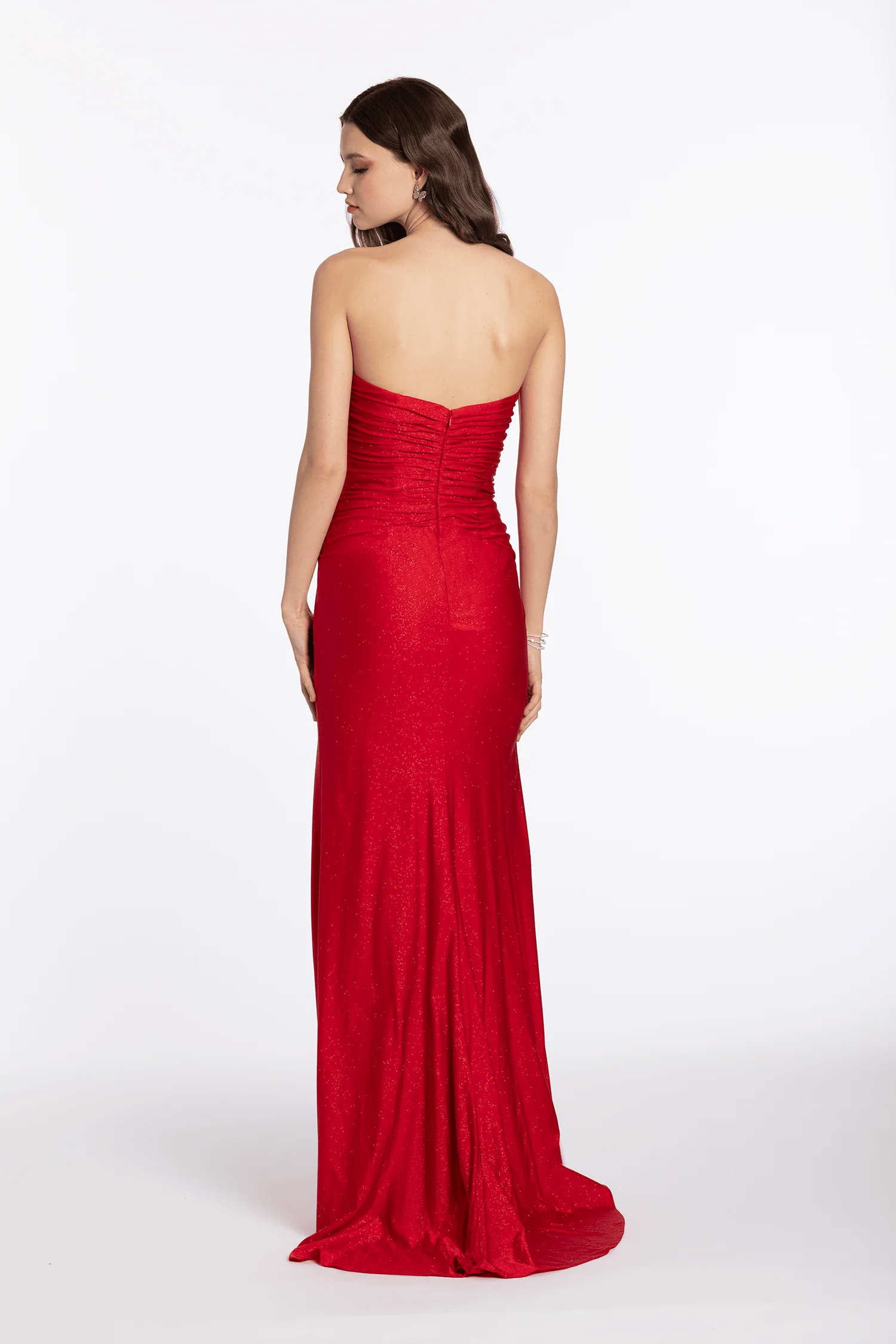 Glitter Knit Strapless Triple Bow Peek-a-Boo Column Dress - Image 5
