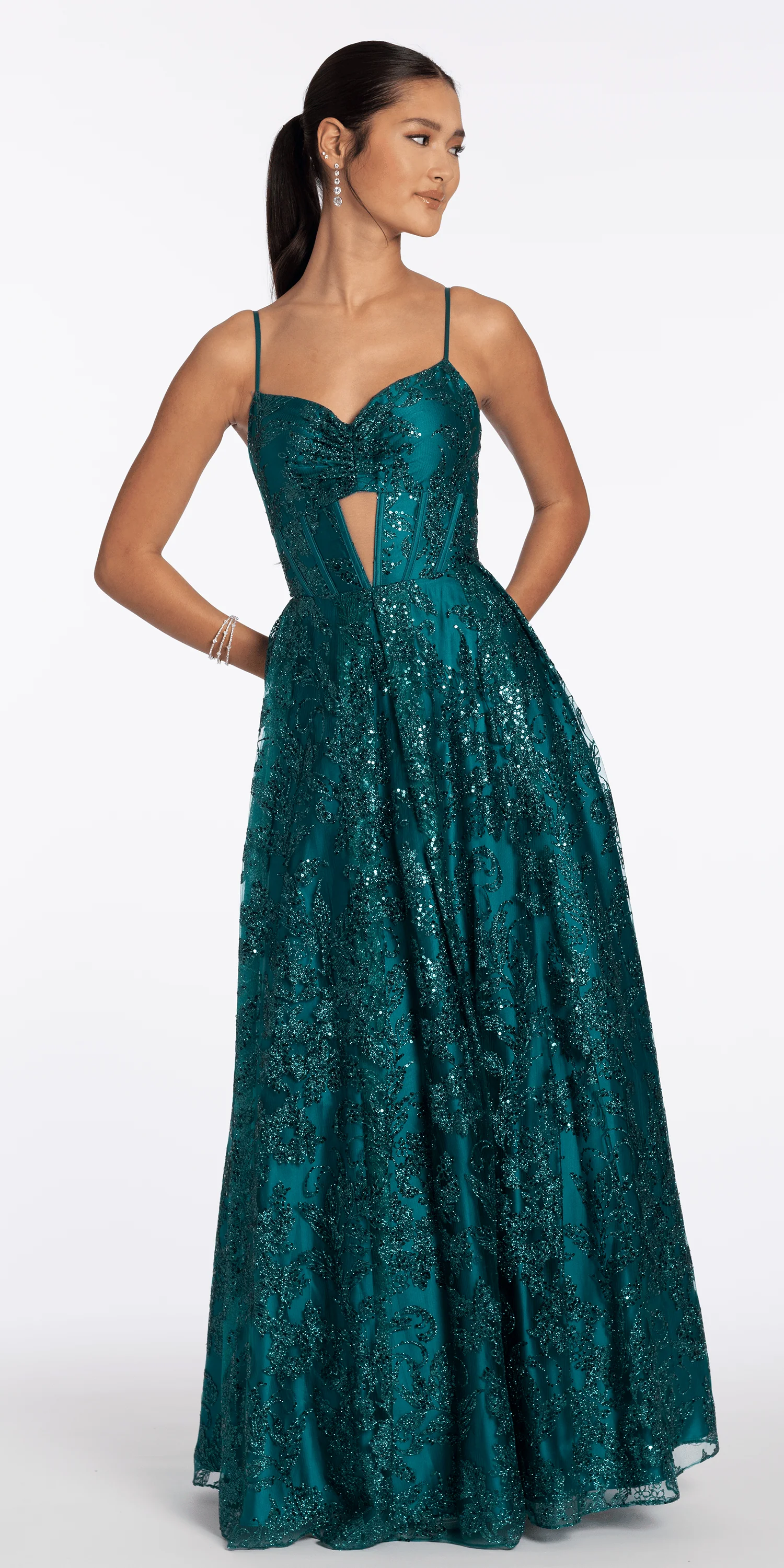 Glitter Mesh Sweetheart Corset Ballgown with Pockets - Image 4