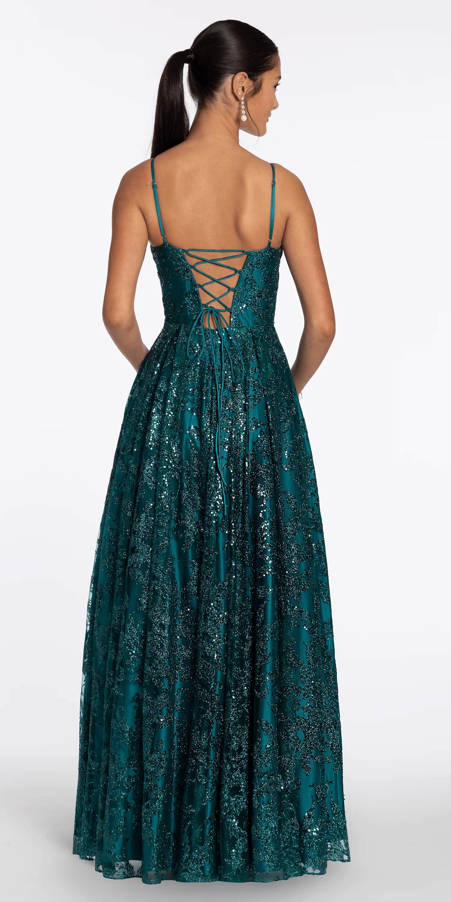 Glitter Mesh Sweetheart Corset Ballgown with Pockets - Image 5