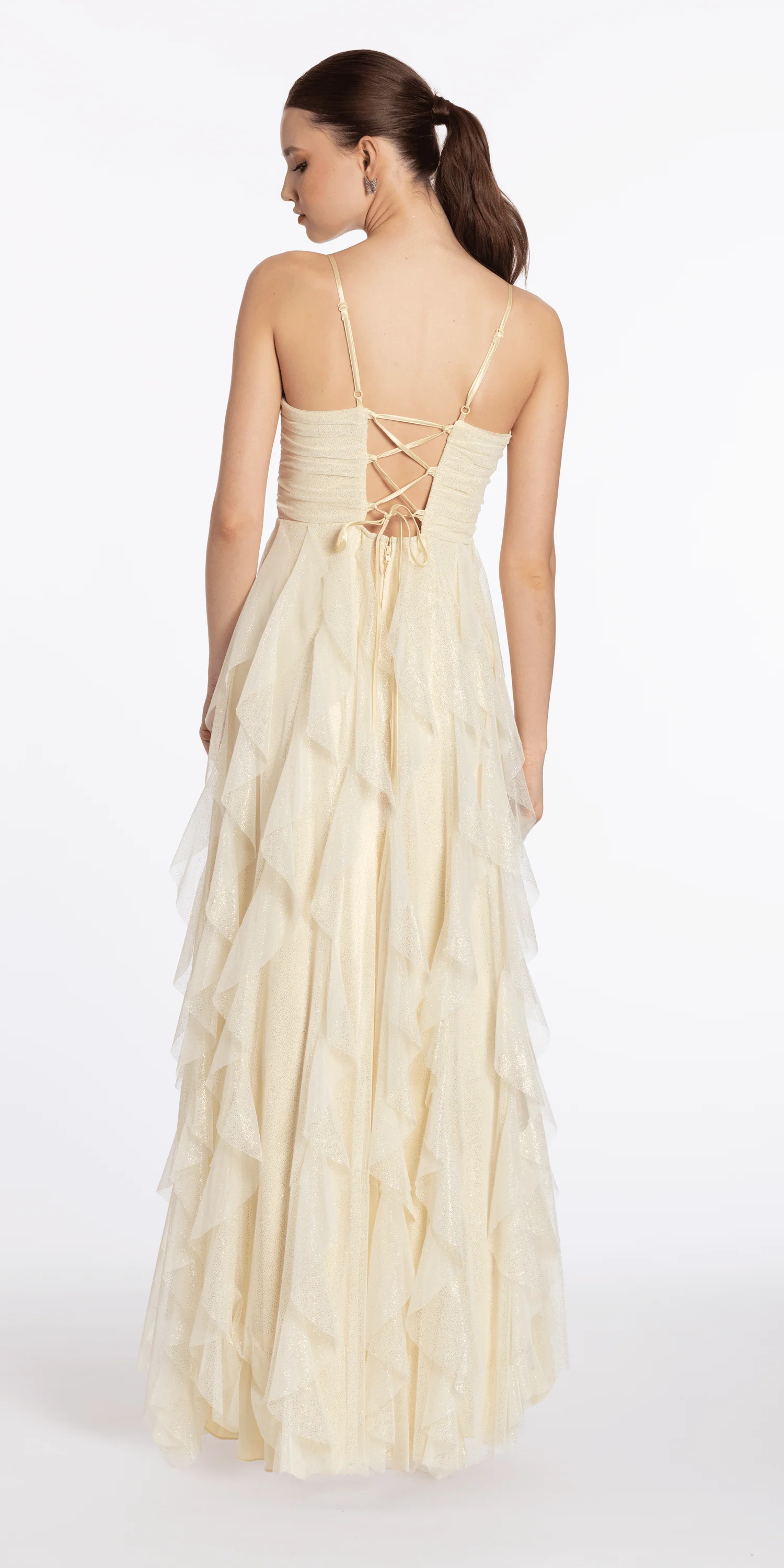 Glitter Mesh Sweetheart Keyhole Column Dress with Tendrils - Image 3