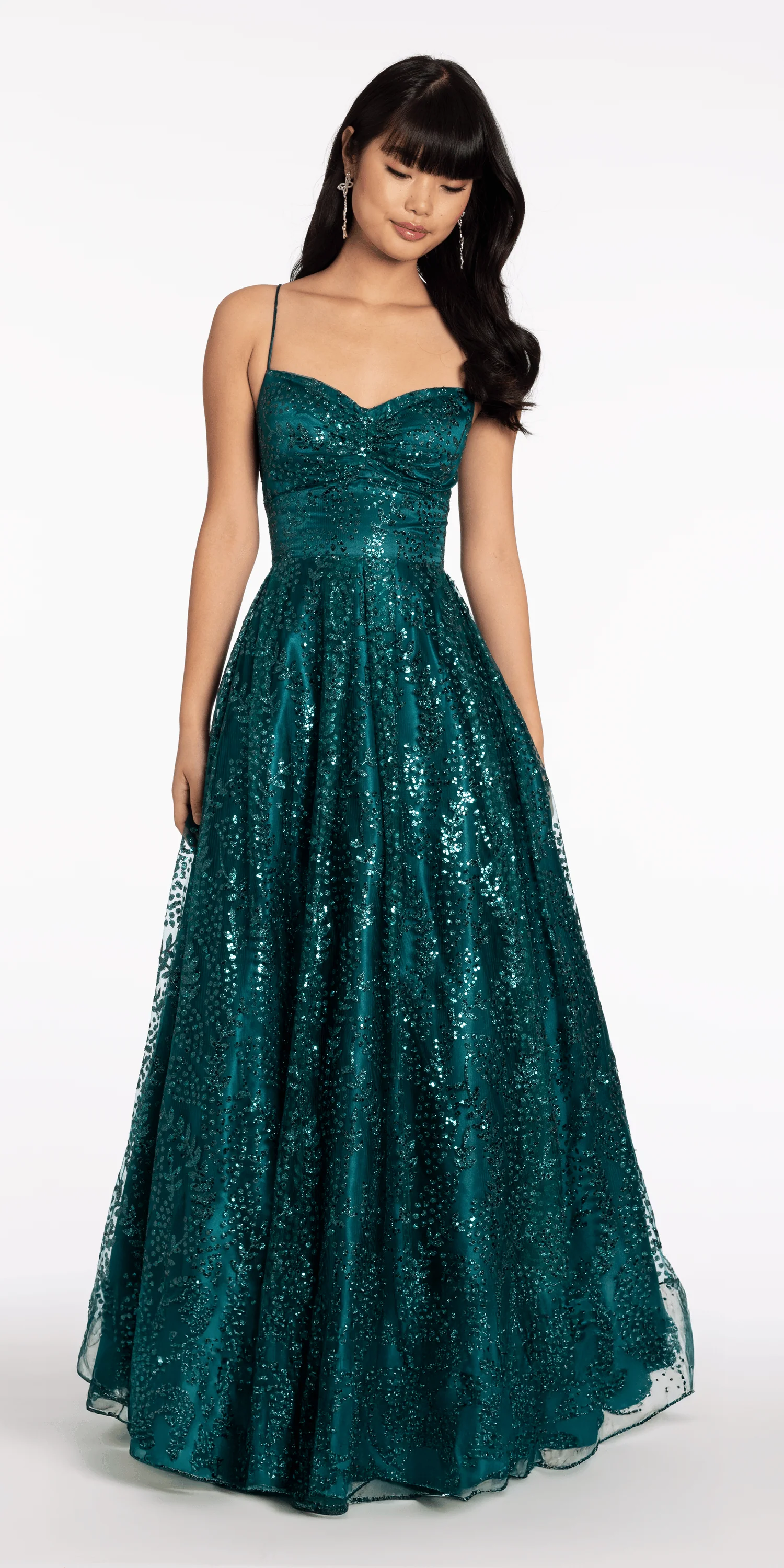 Glitter Mesh Sweetheart Lace Up Back Ballgown - Image 4