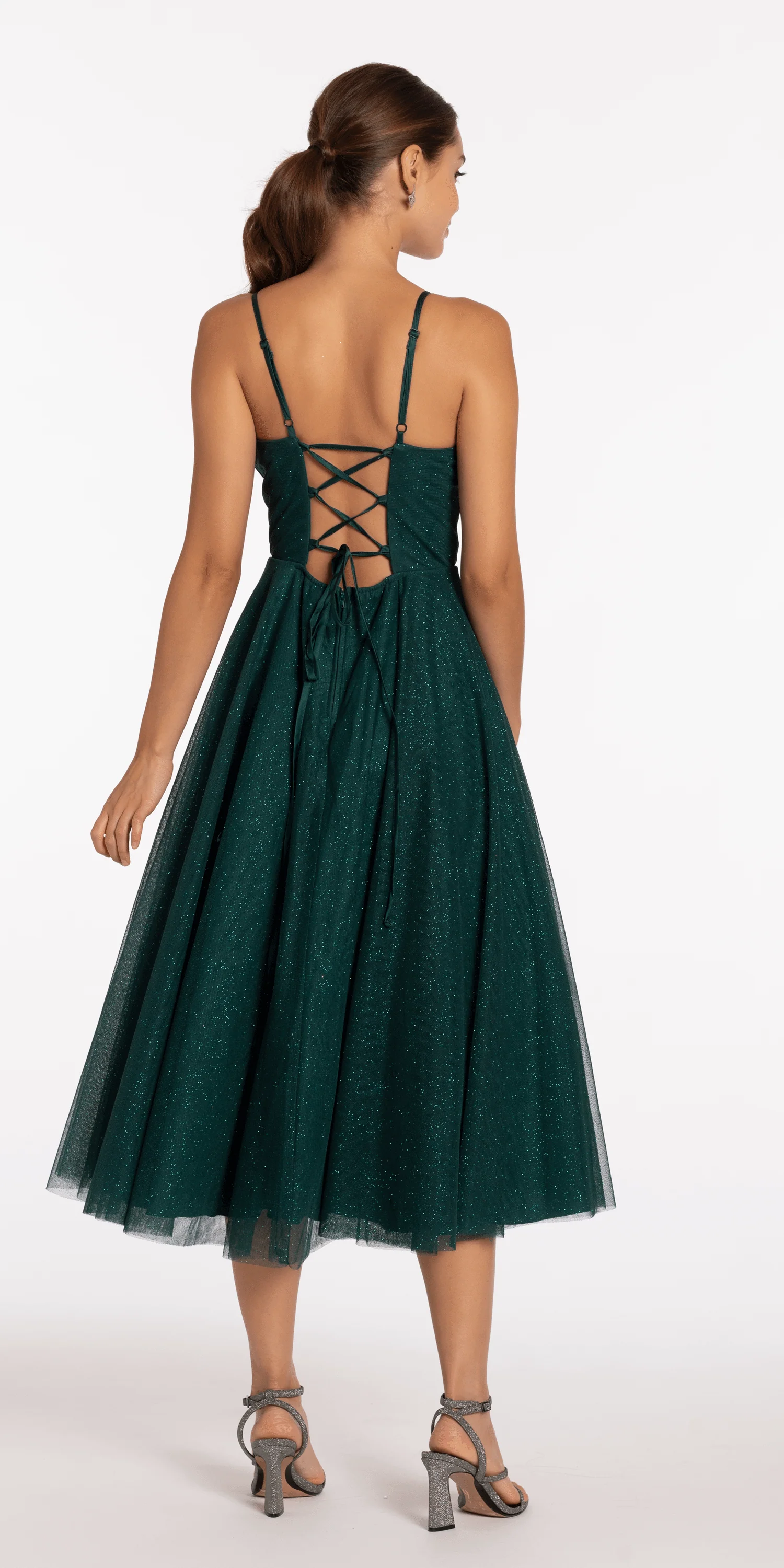 Glitter Mesh Sweetheart  Pleated Tea Length Dress - Image 5