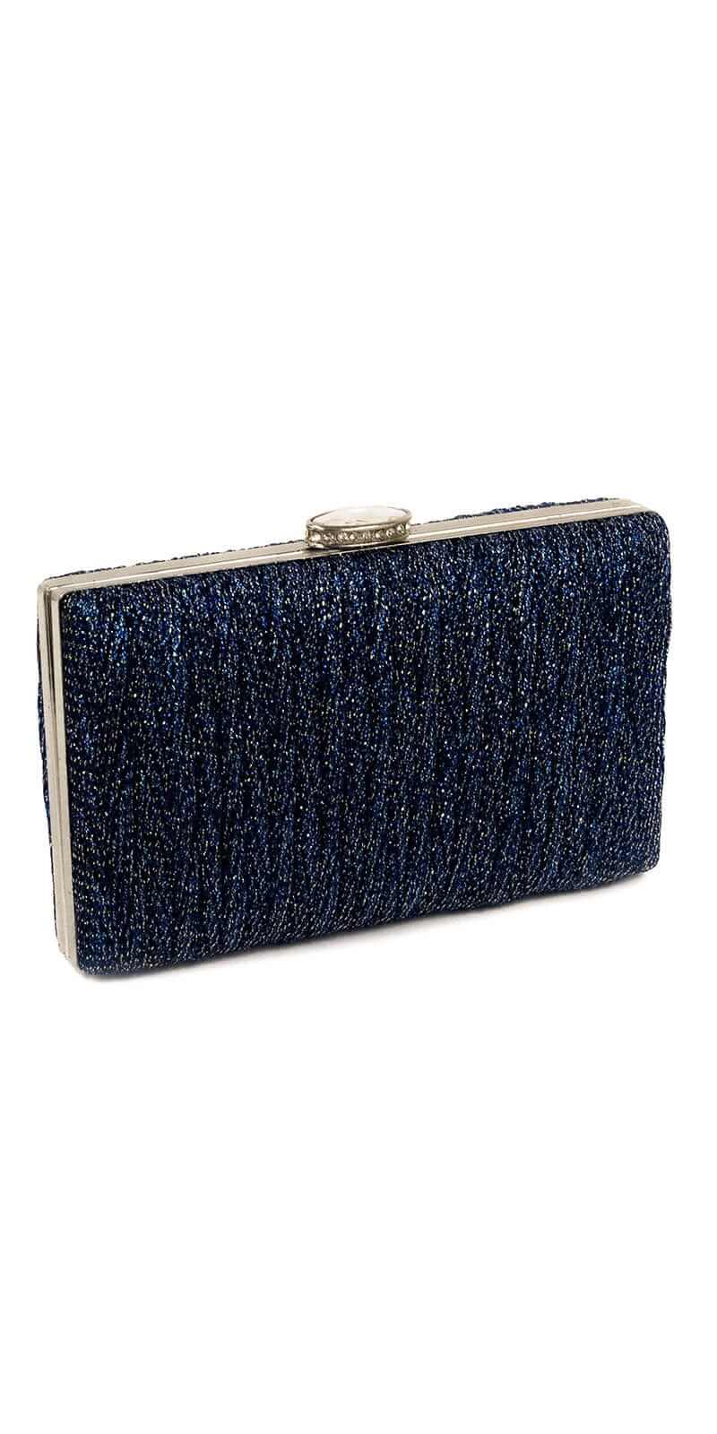 Glitter Pleated Texture Handbag with Rhinestone Top Closure - Image 2