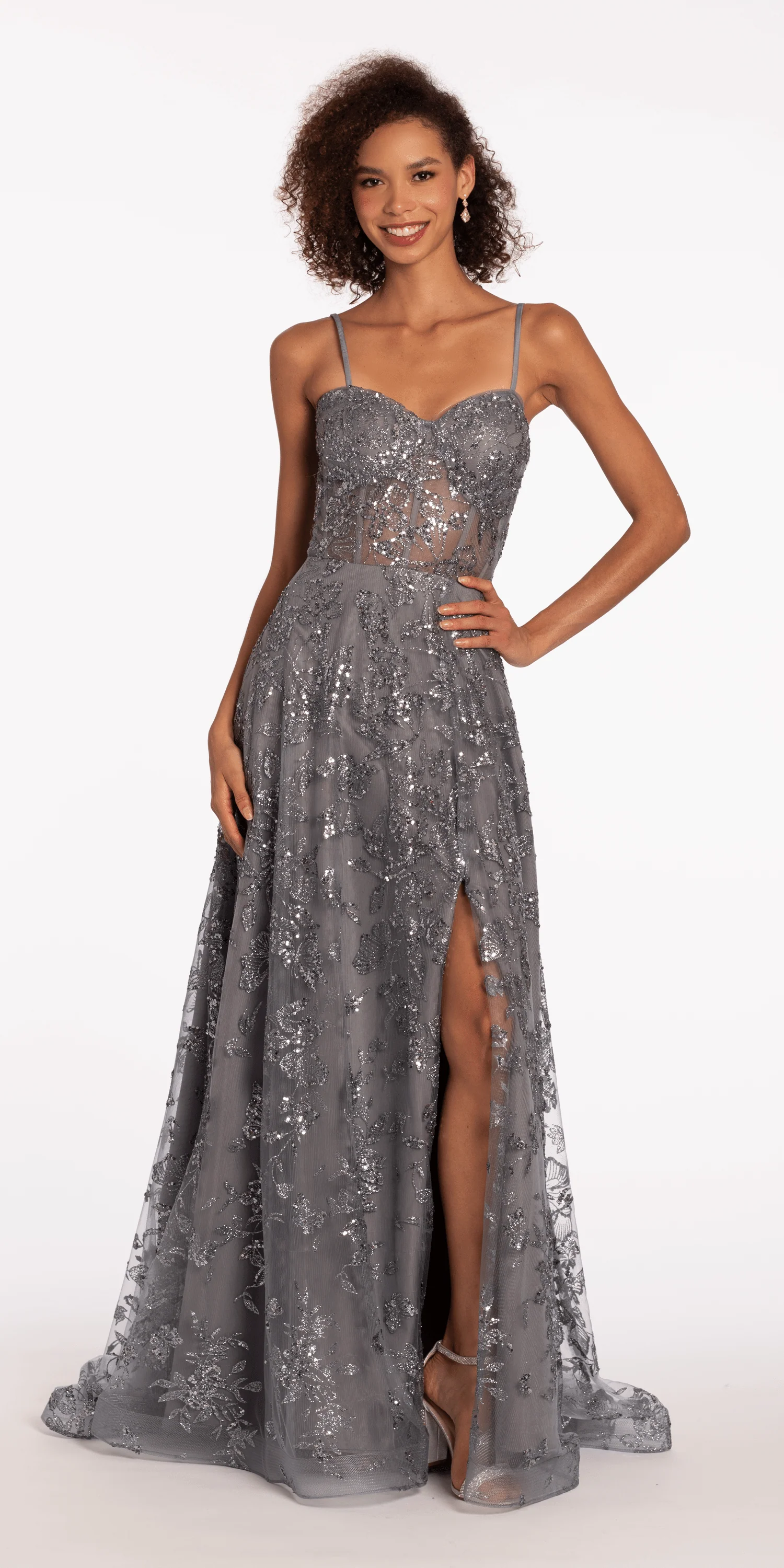 Glitter Sweetheart Corset A Line Dress with Detachable Sleeves - Image 3