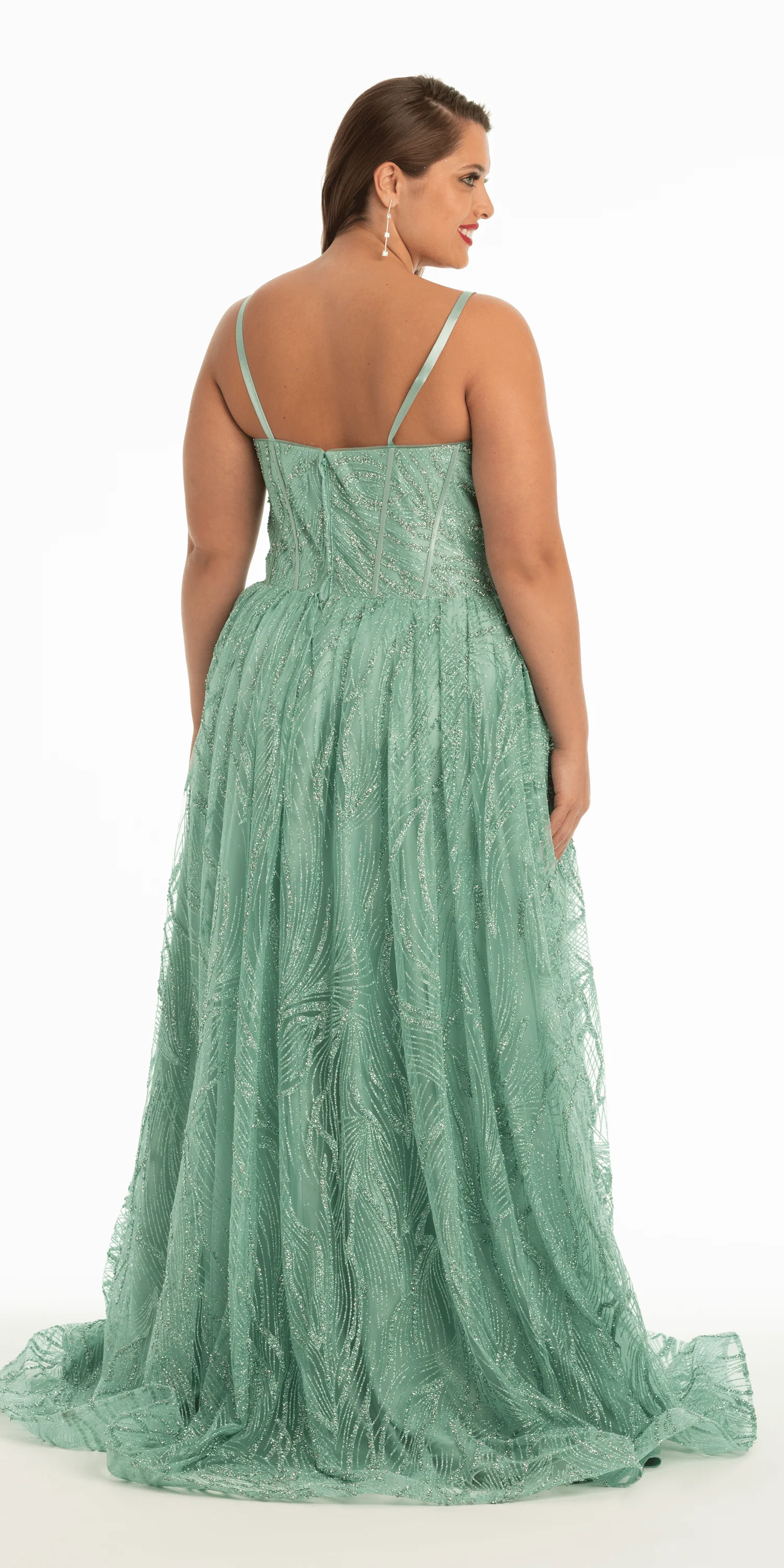 Glitter Sweetheart Corset A Line Dress with Side Slit - Image 3
