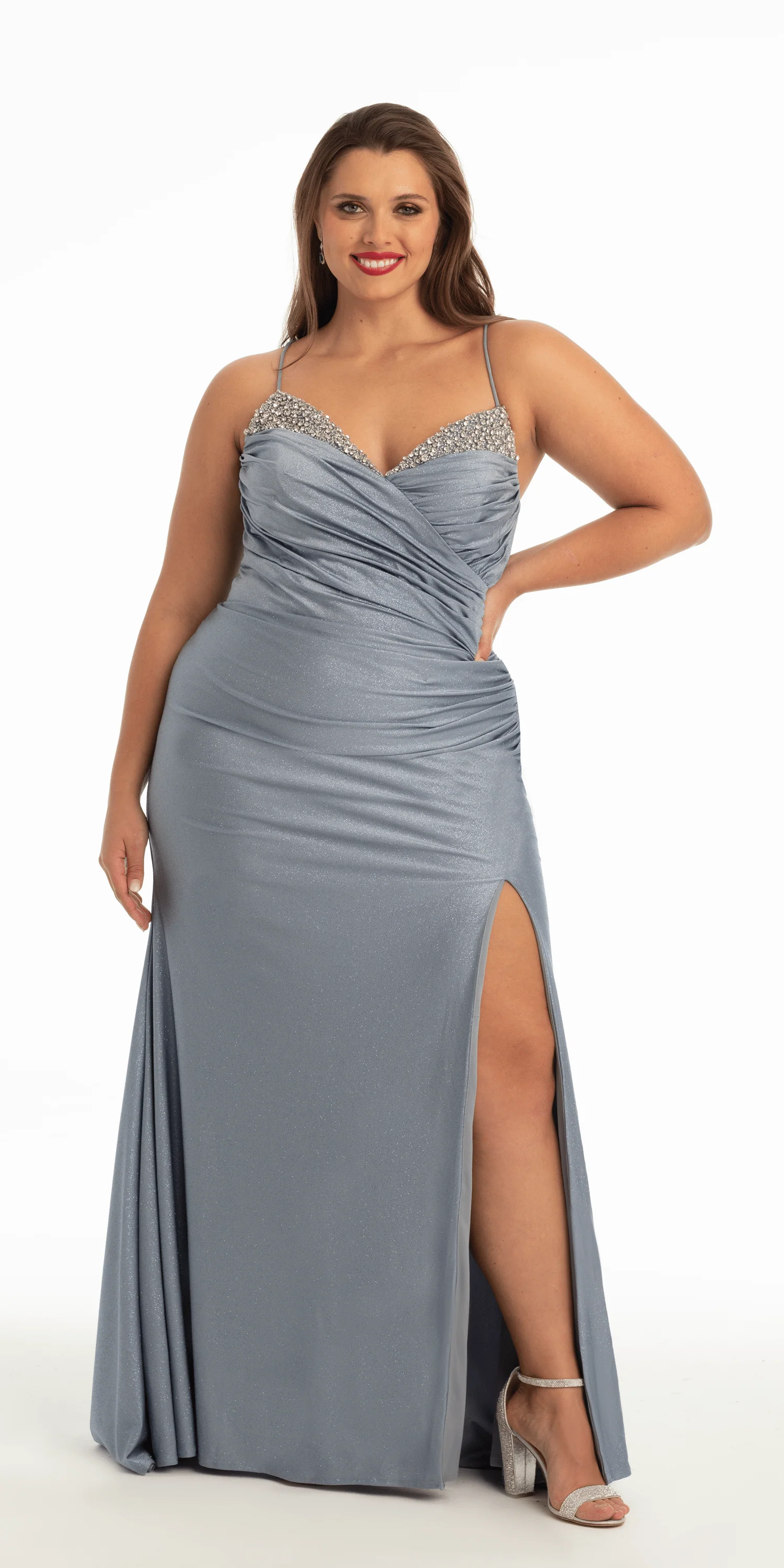 Glitter Sweetheart Lace Up Back Dress with Side Ruching - Image 3