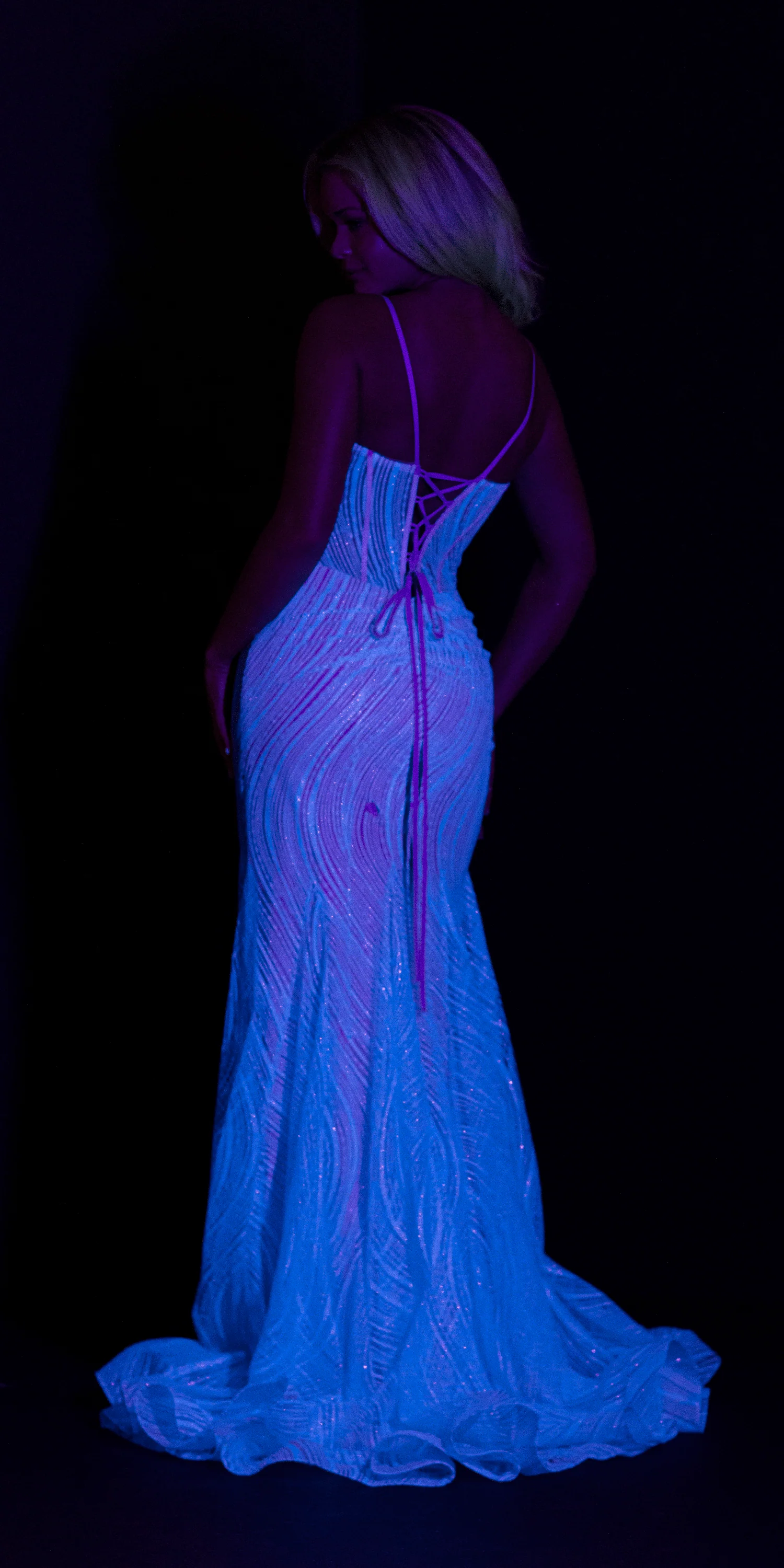 Glitter Glow in the Dark Swirl Sweetheart Corset Mermaid Dress with Godets - Image 19