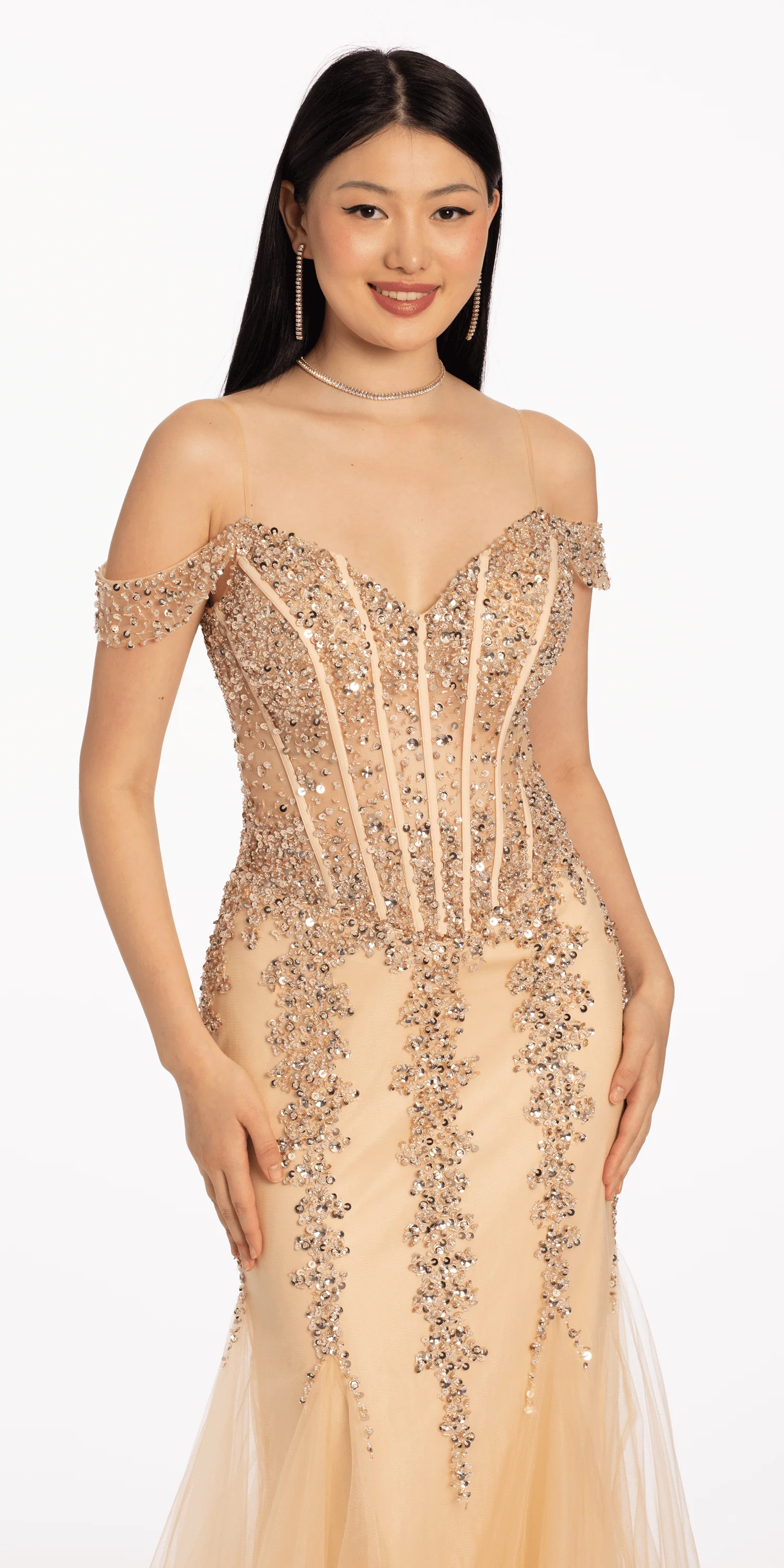 Illusion Corset Off the Shoulder Godet Dress - Image 4