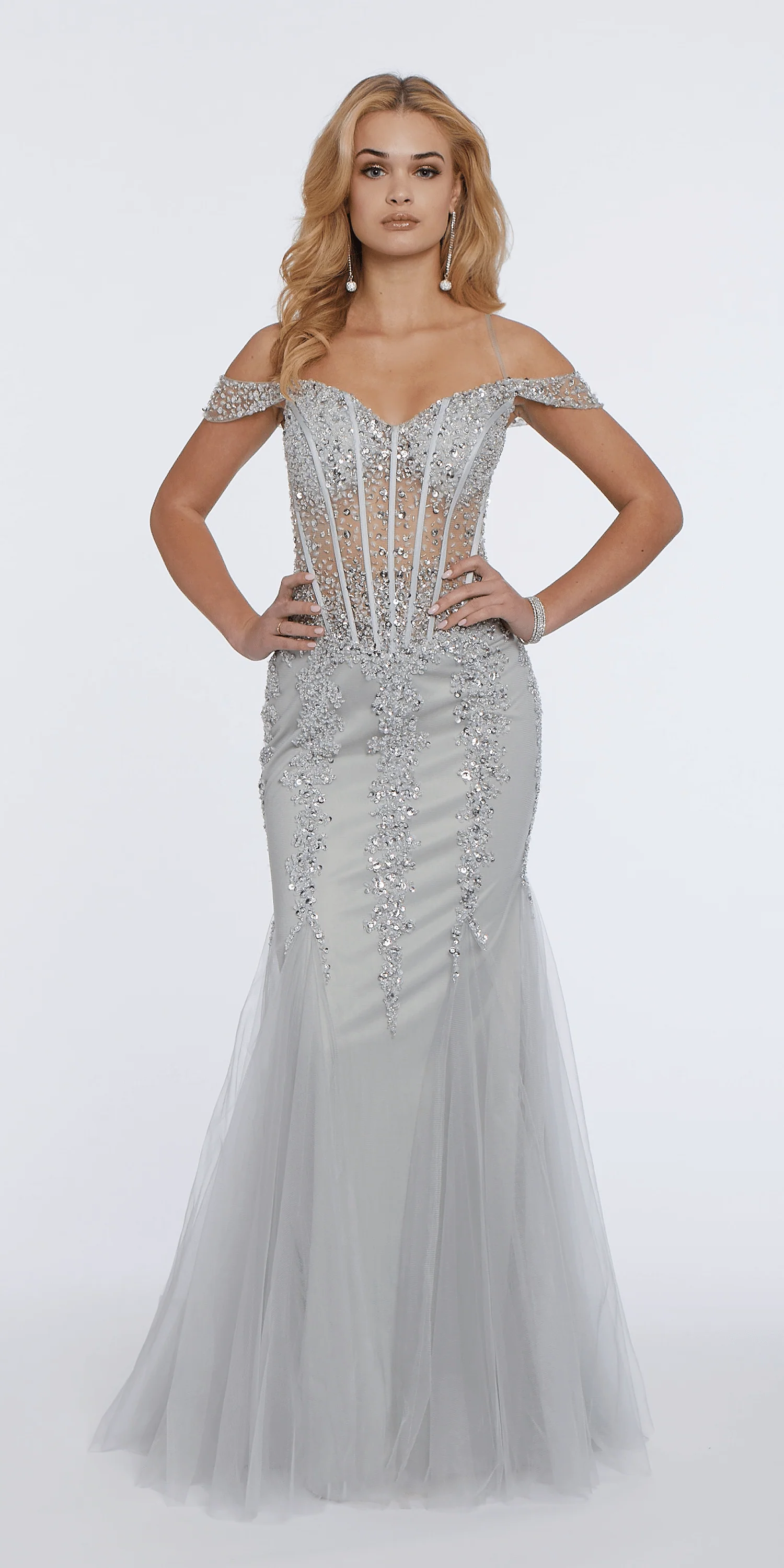 Illusion Corset Off the Shoulder Godet Dress - Image 5