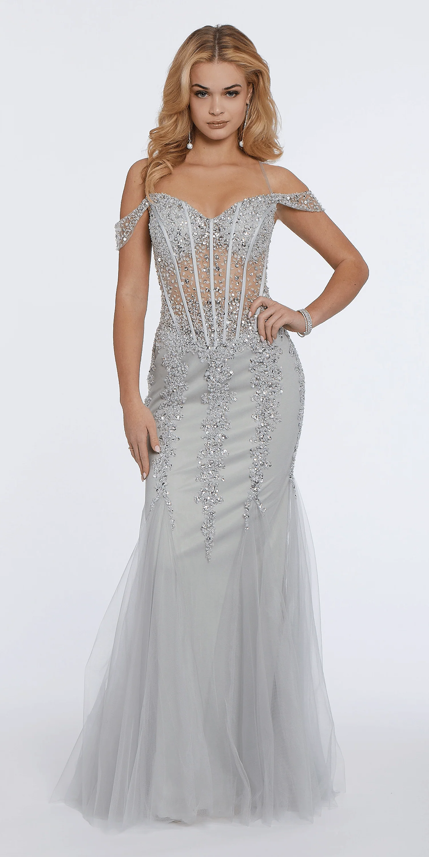 Illusion Corset Off the Shoulder Godet Dress - Image 8
