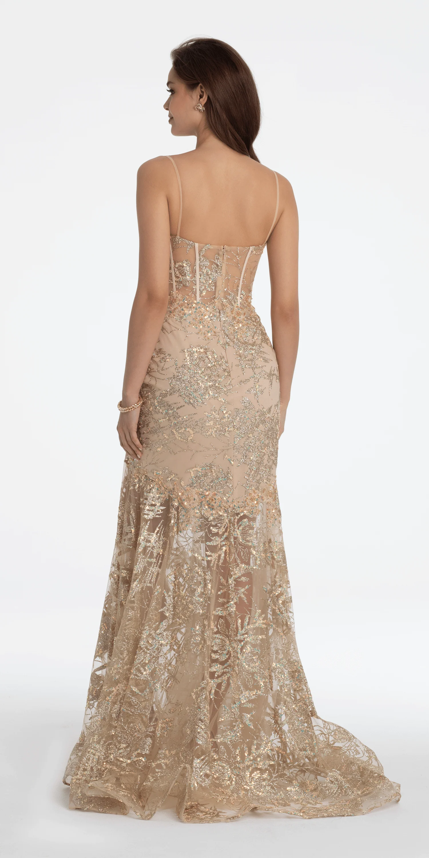 Illusion Plunge Corset Beaded Trumpet Dress - Image 9