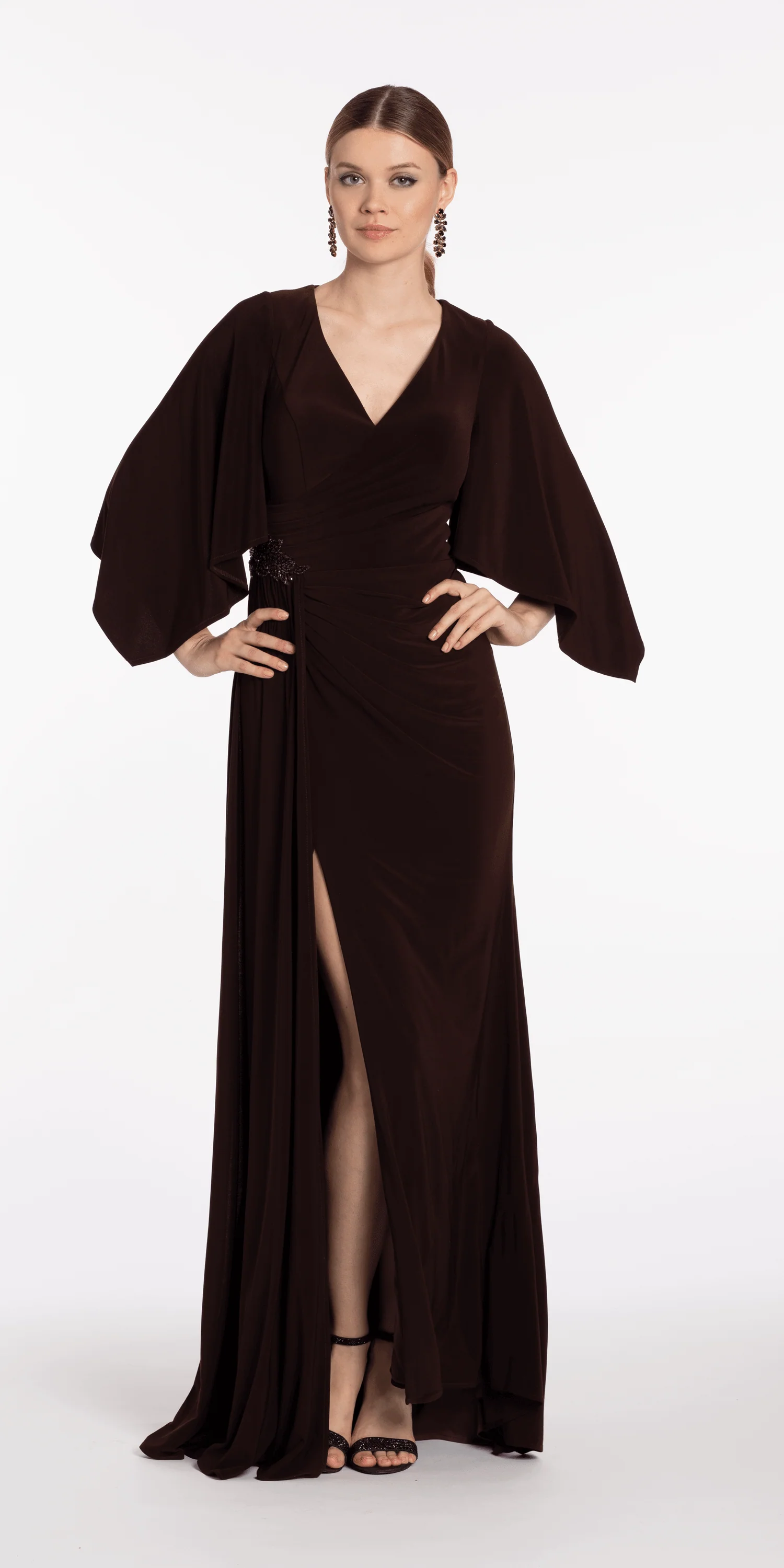 Jersey Cape Sleeve V Neck Faux Wrap Dress - Image 4