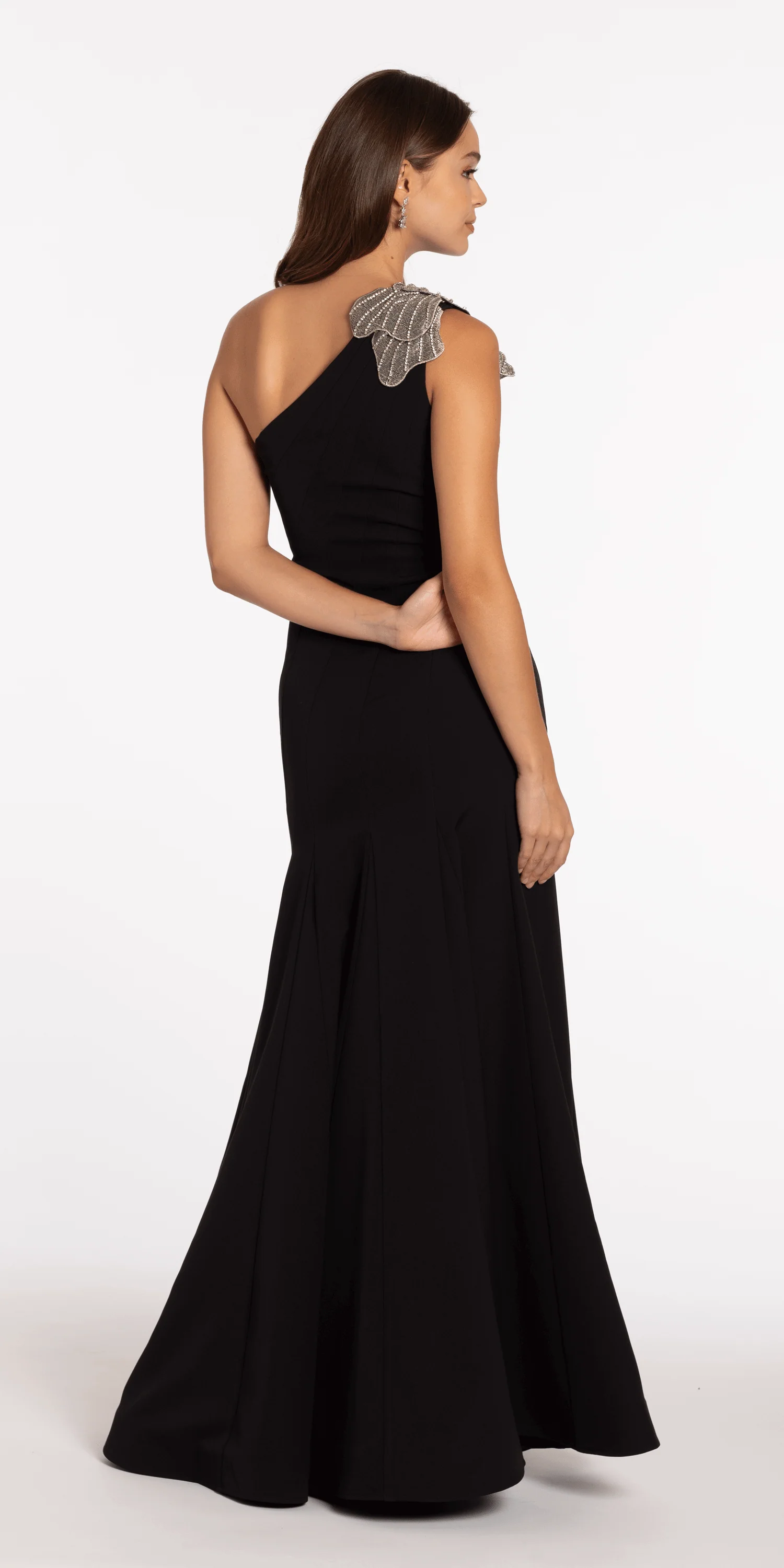 Jersey One Shoulder Mermaid Dress with Beaded Floral Applique - Image 5
