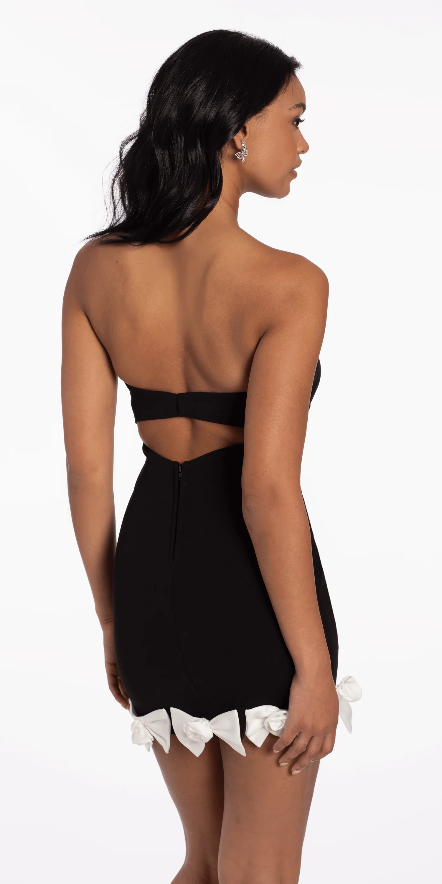 Keyhole Back Strapless Scuba Bodycon Dress with Bow Detail - Image 4