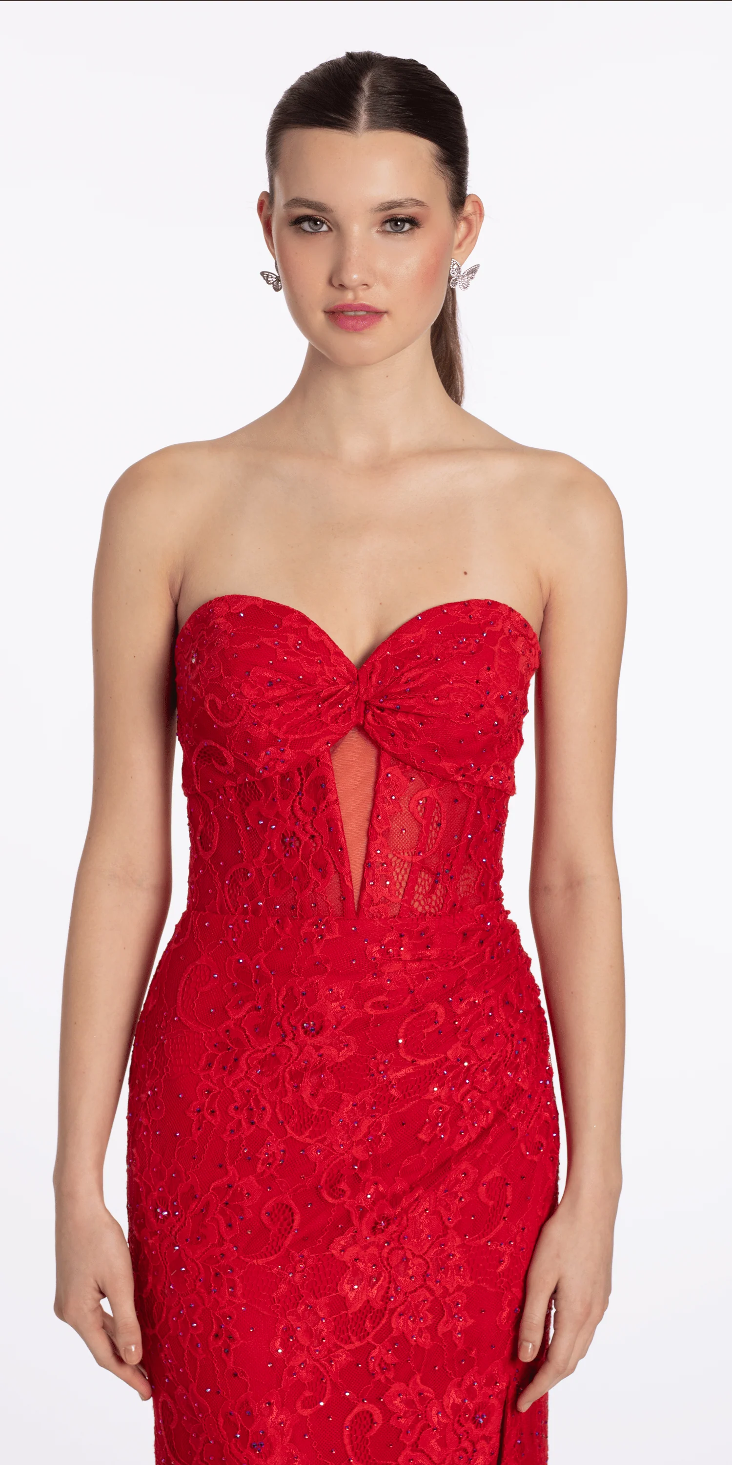 Lace Embellished Strapless Trumpet Dress with Peek-a-Boo Illusion Corset - Image 2