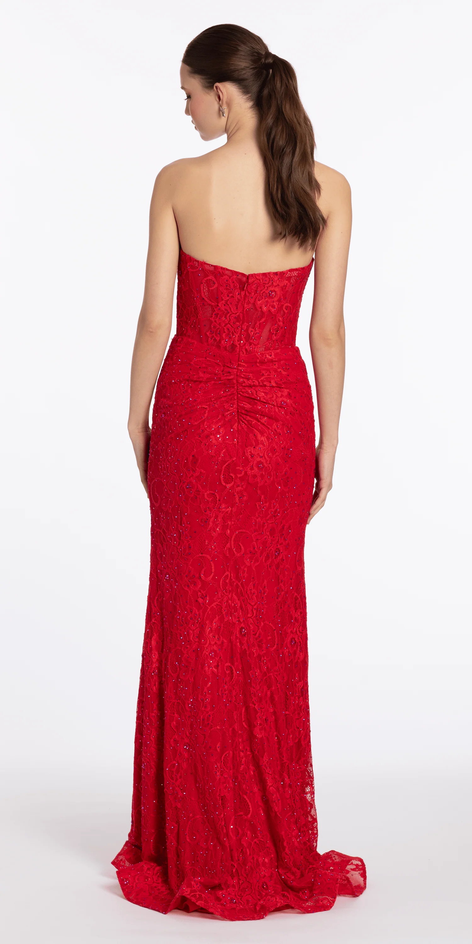 Lace Embellished Strapless Trumpet Dress with Peek-a-Boo Illusion Corset - Image 3