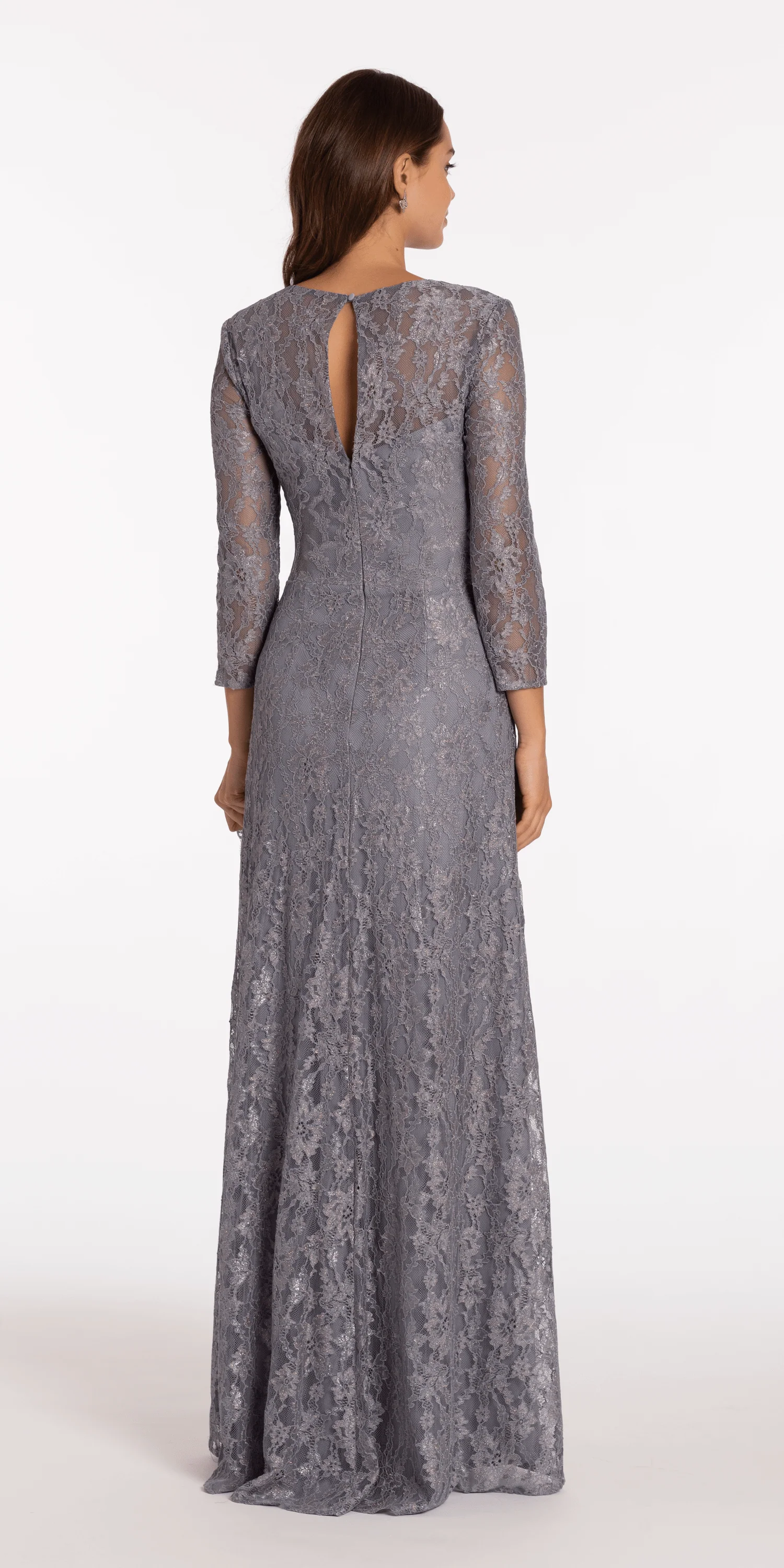 Lace V Neck 3/4Sleeve Column Dress with Ruching - Image 5