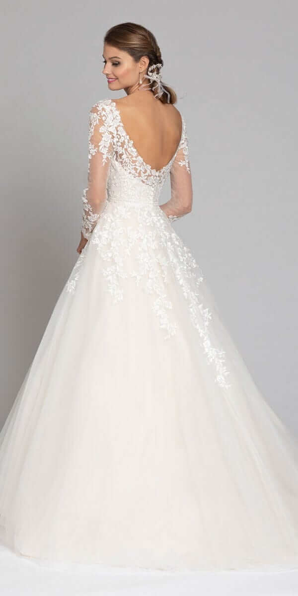 Long Sleeve Illusion Embroidered Tulle Ballgown - Image 3