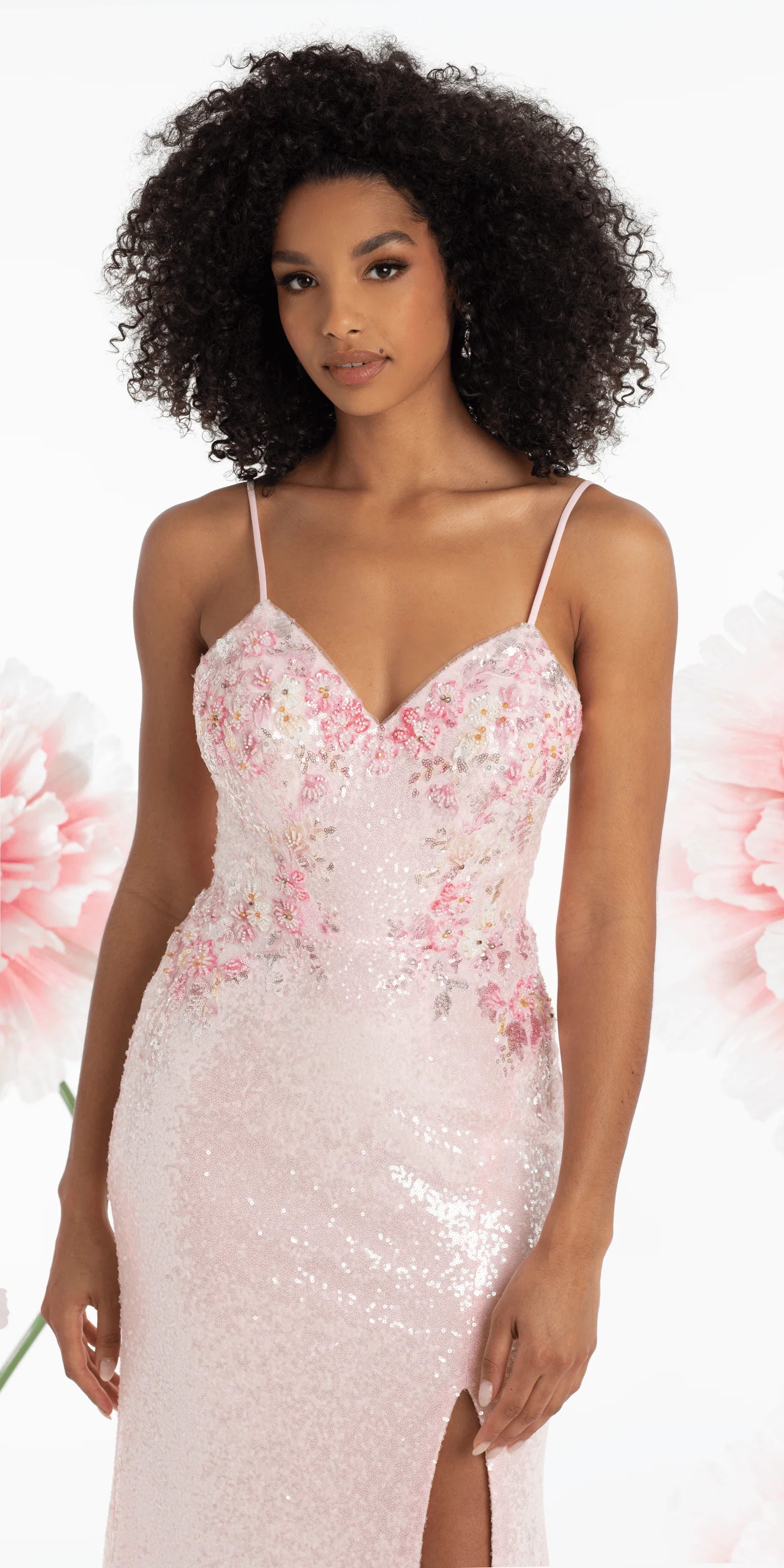 Mesh Burst of Floral Sweetheart Sequin Column Dress - Image 2