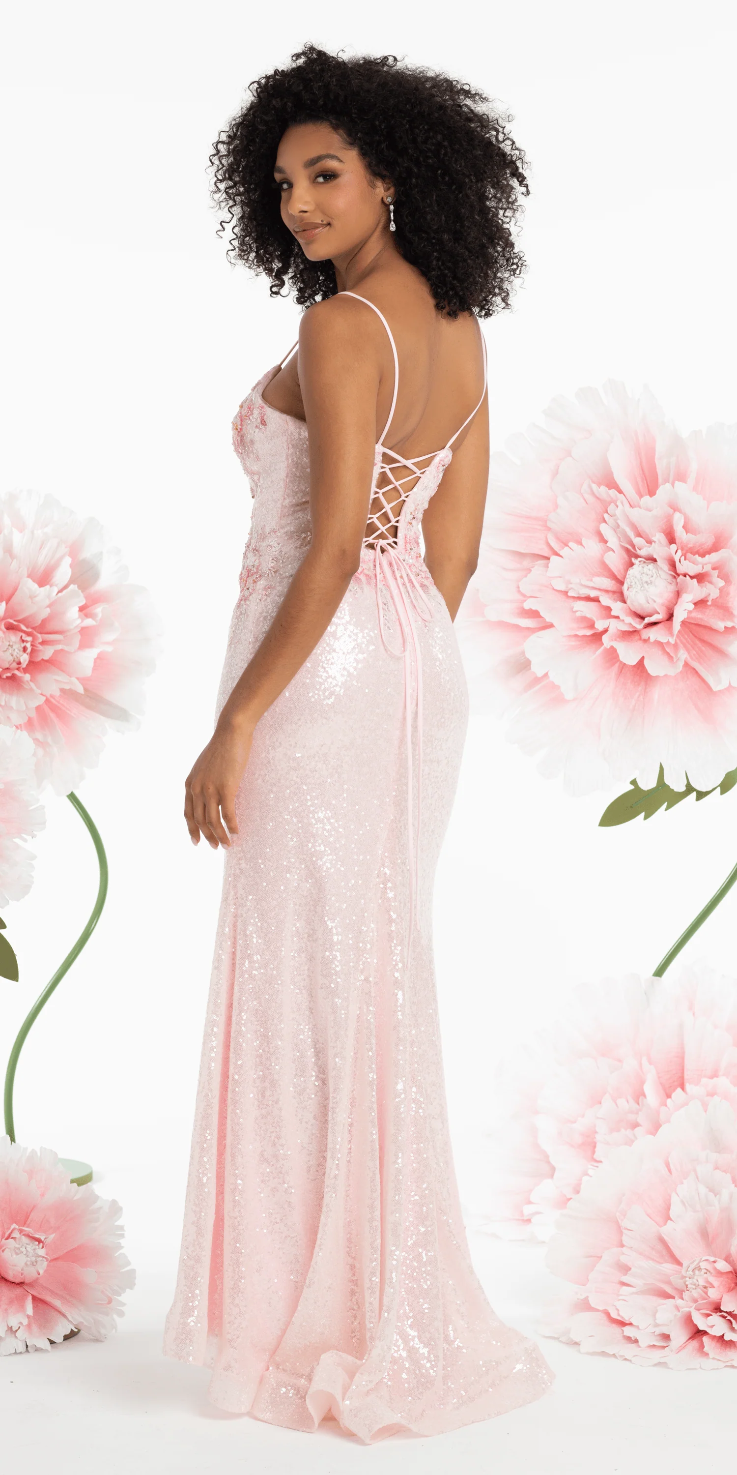 Mesh Burst of Floral Sweetheart Sequin Column Dress - Image 3