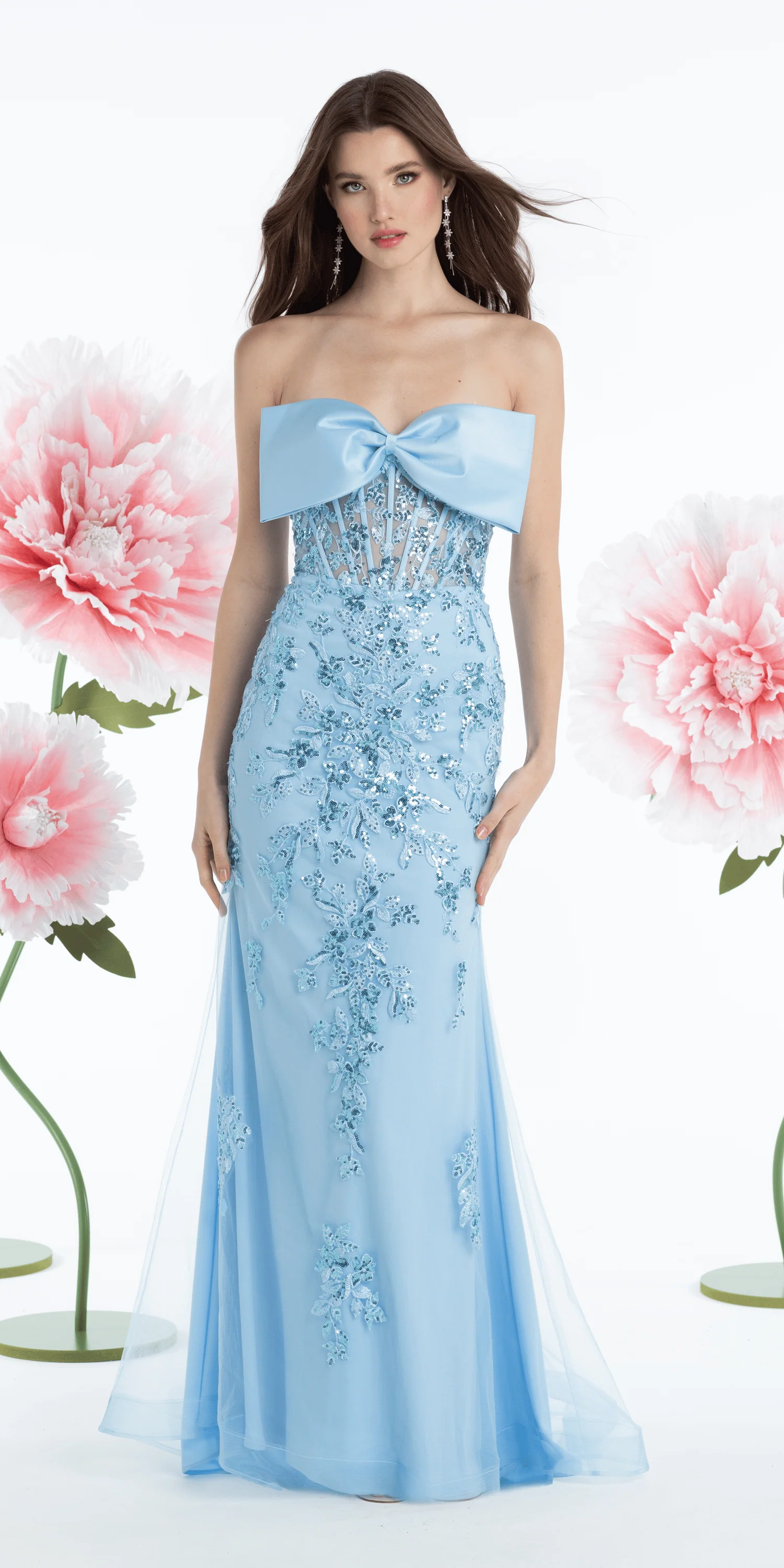 Mesh Embellished Bow Front Sheer Corset Column Dress - Image 3