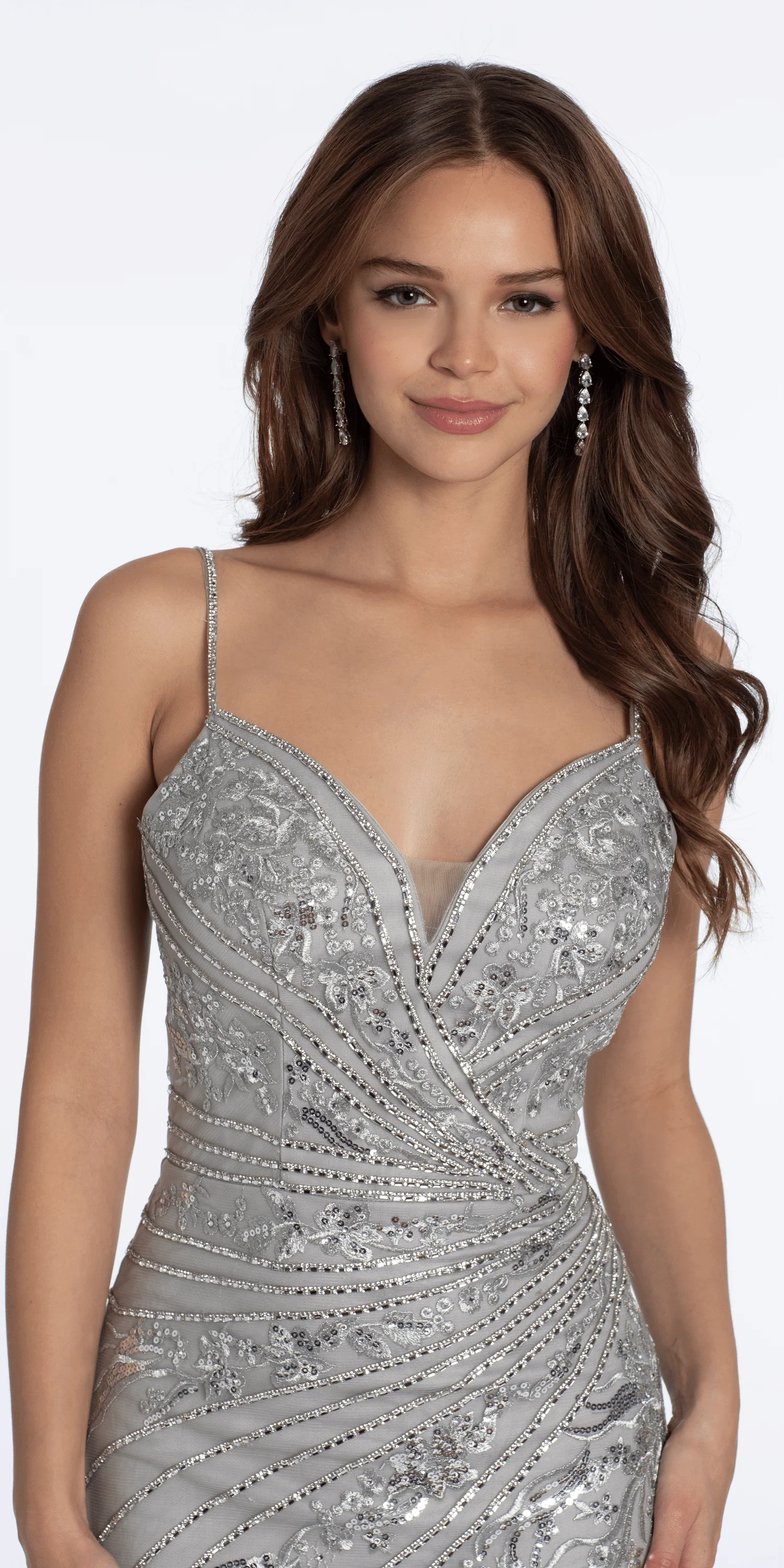 Mesh Metallic Embroidered Sweetheart Column Dress - Image 2