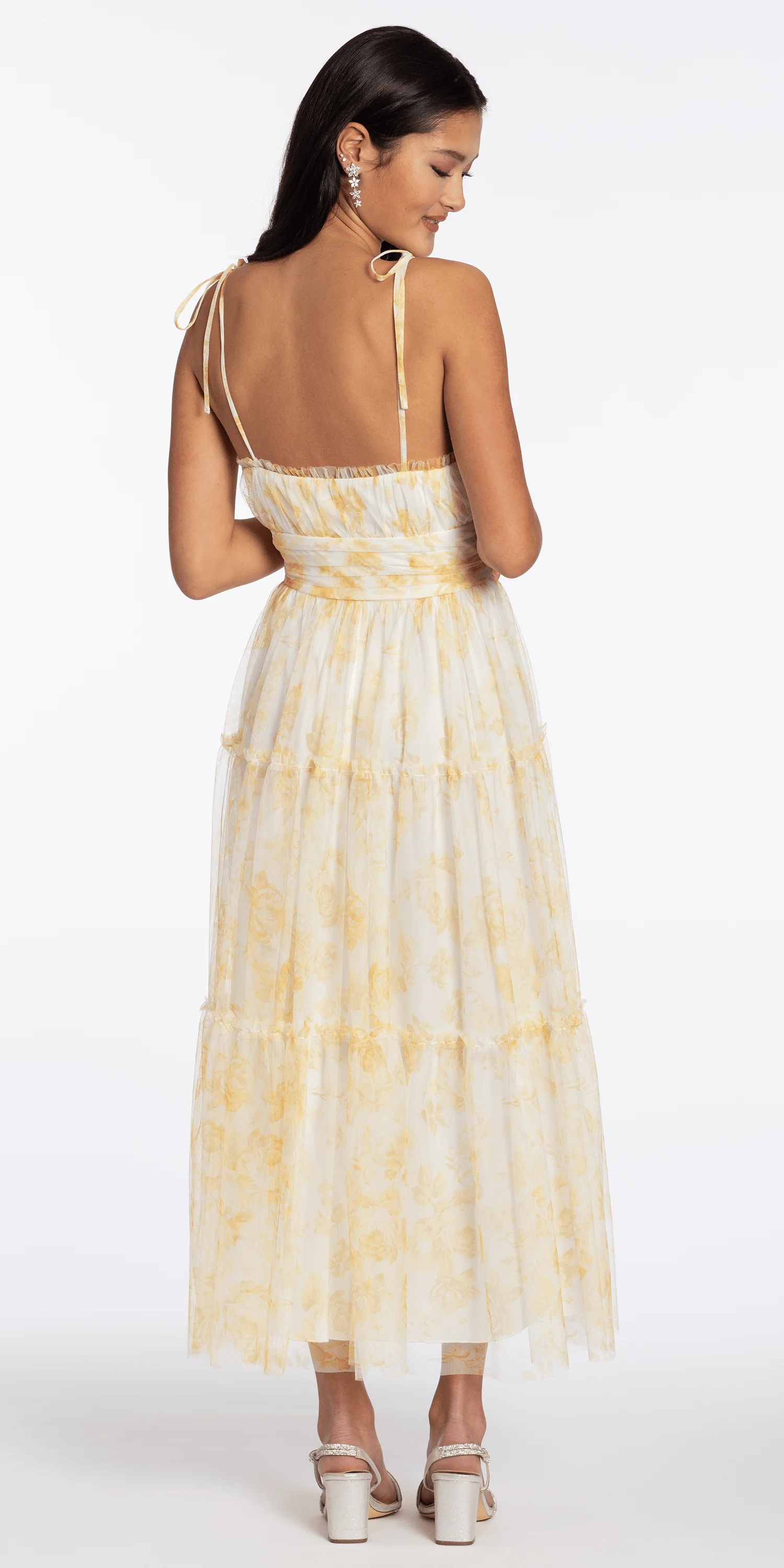 Mesh Scoop Neck Ruffle Tiered Maxi Dress with Shoulder Ties - Image 4