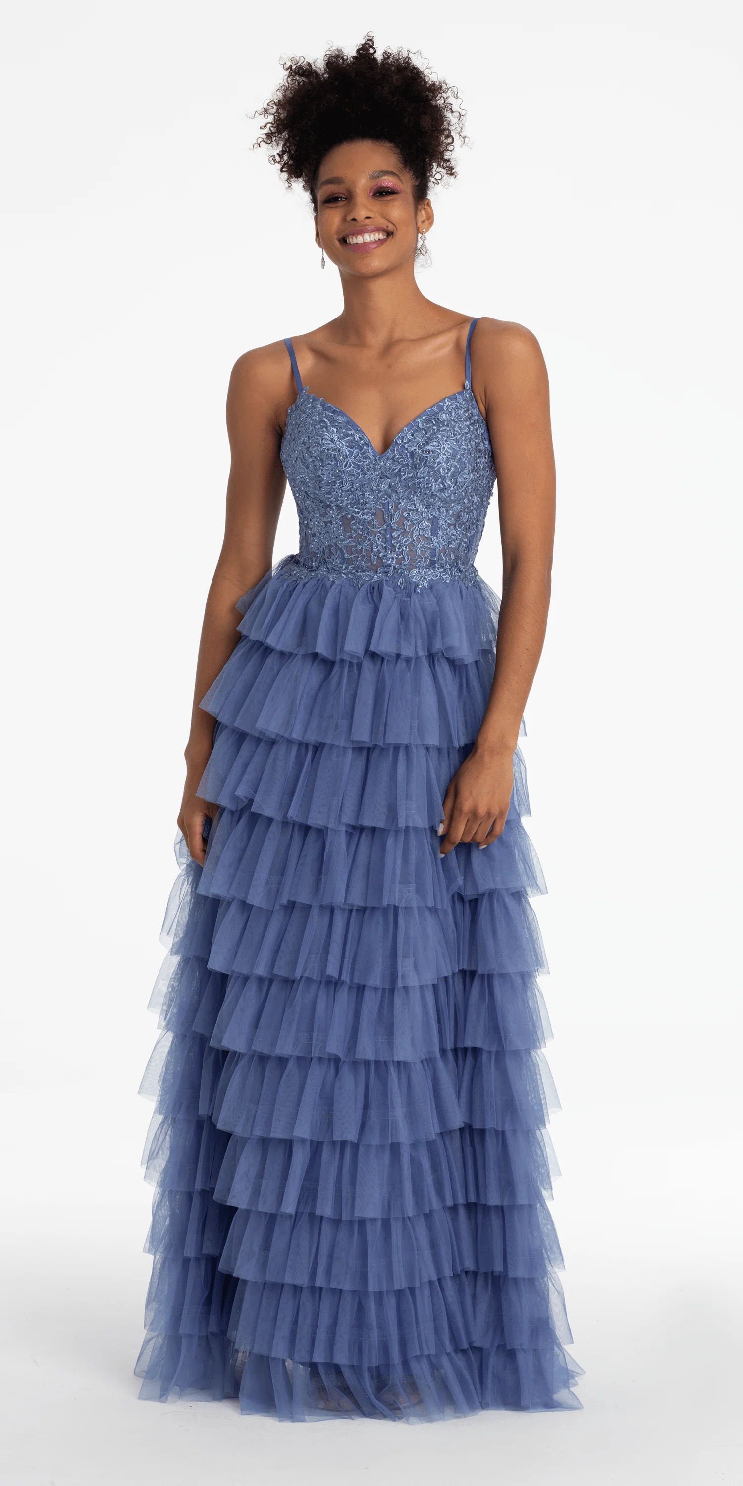 Mesh Tiered Corset Keyhole Back Ballgown - Image 3