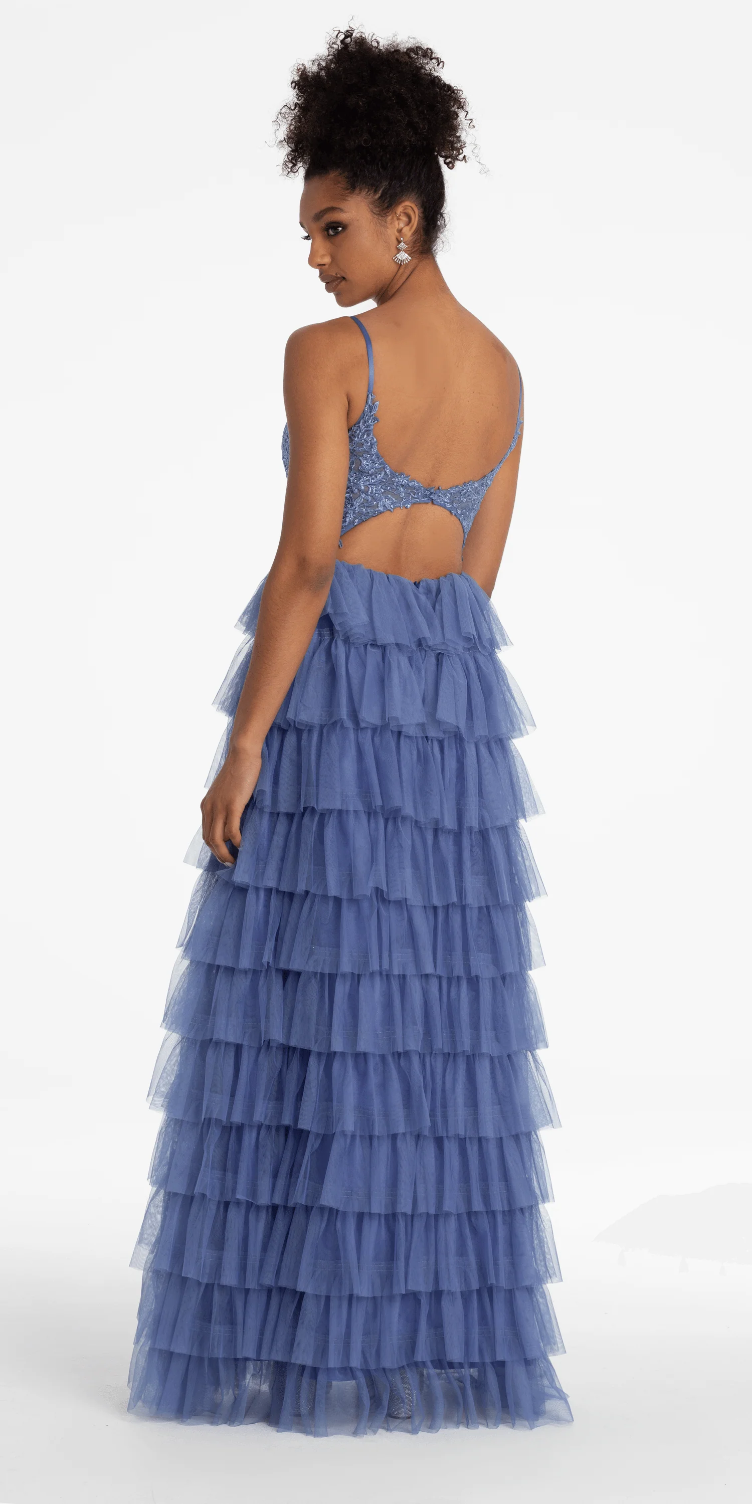 Mesh Tiered Corset Keyhole Back Ballgown - Image 4