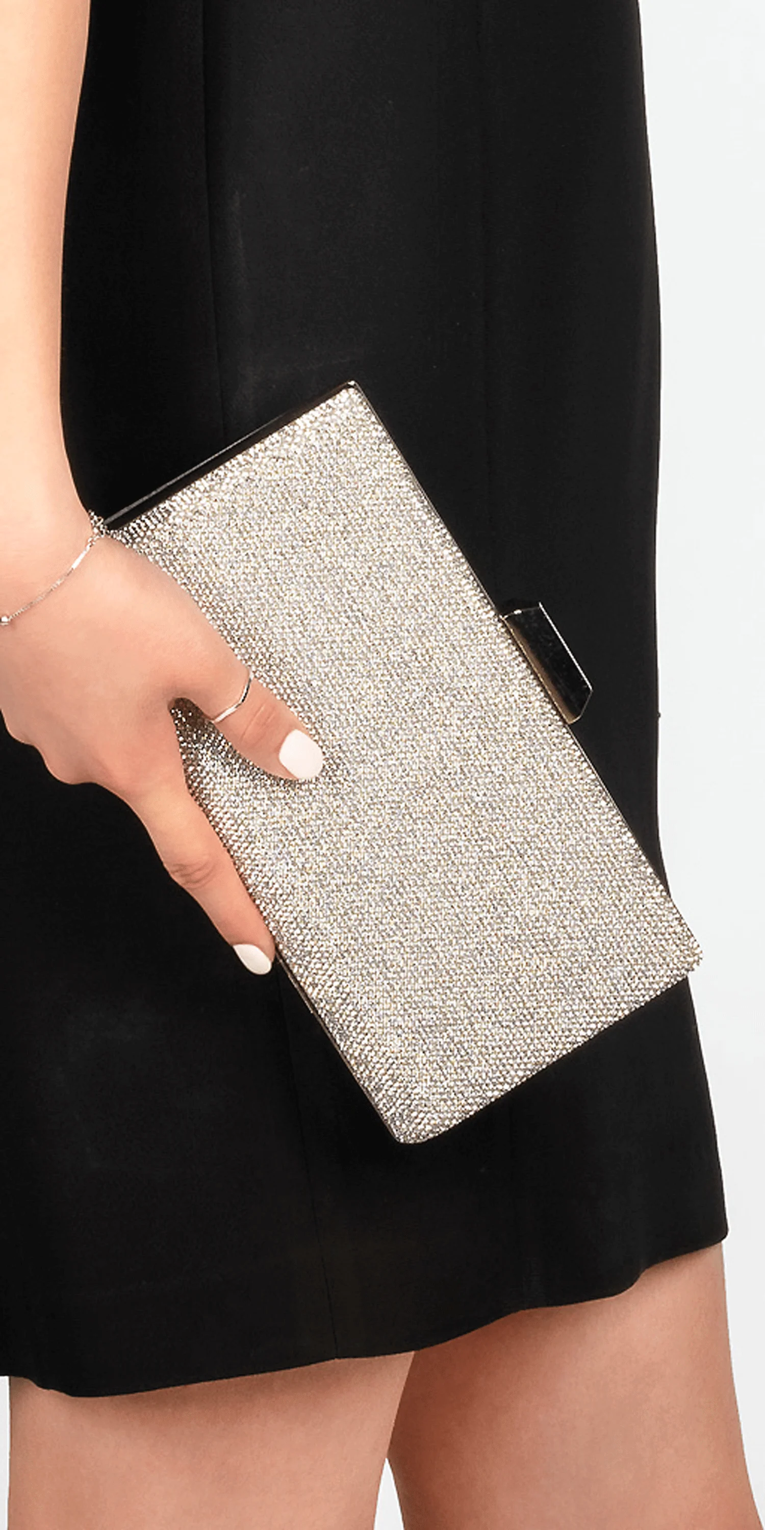 Micro Rhinestone and Satin Metal Top Handbag - Image 4