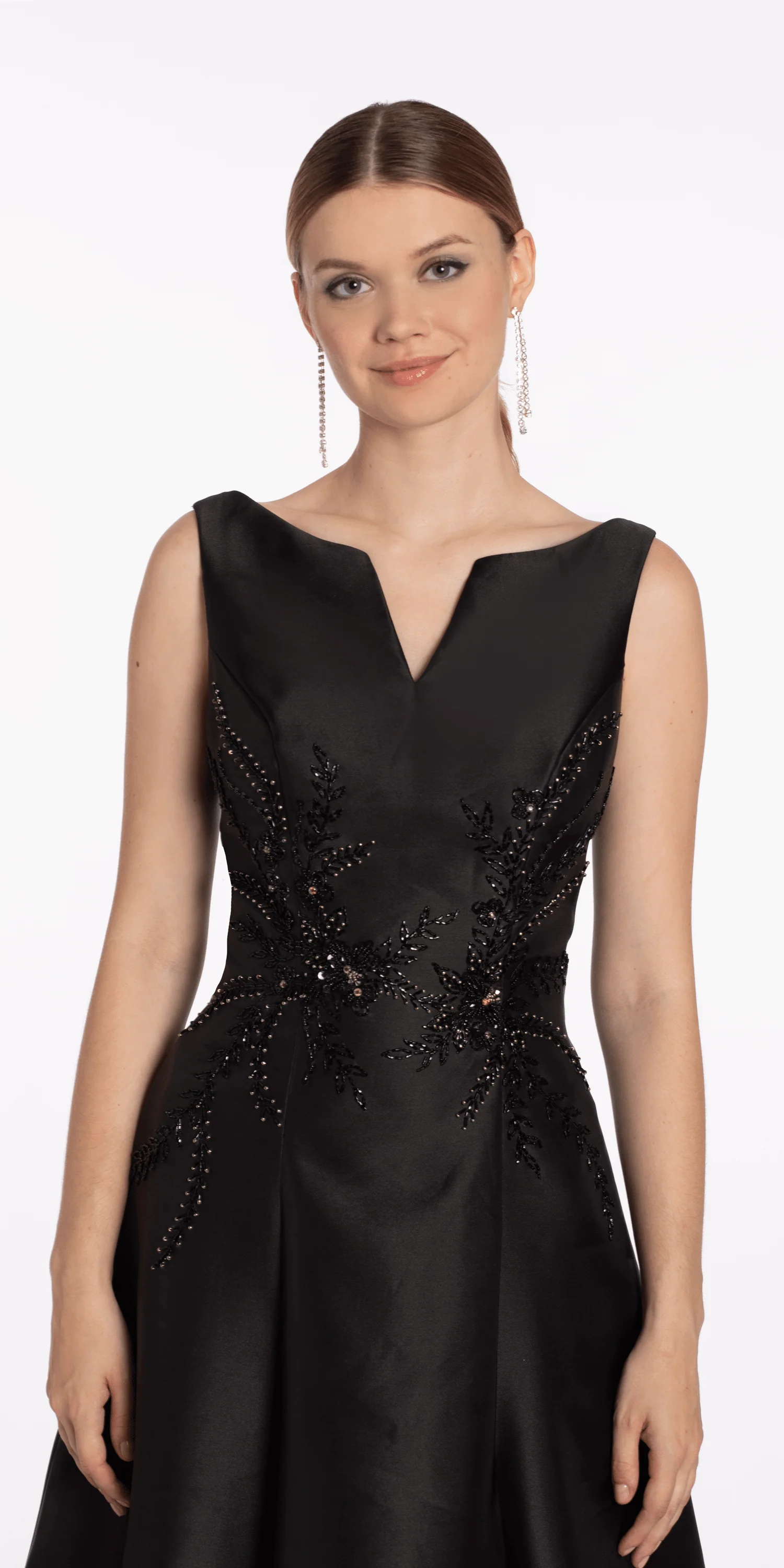 Mikado Embellished Bateau Neck A Line Dress with Pockets - Image 3