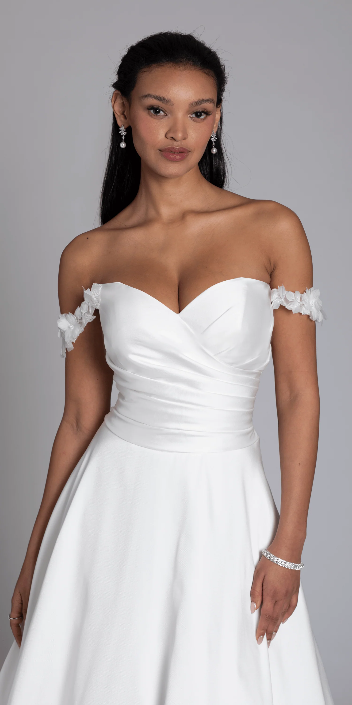 Mikado Off the Shoulder Pleated Bodice Ballgown with Pockets - Image 2