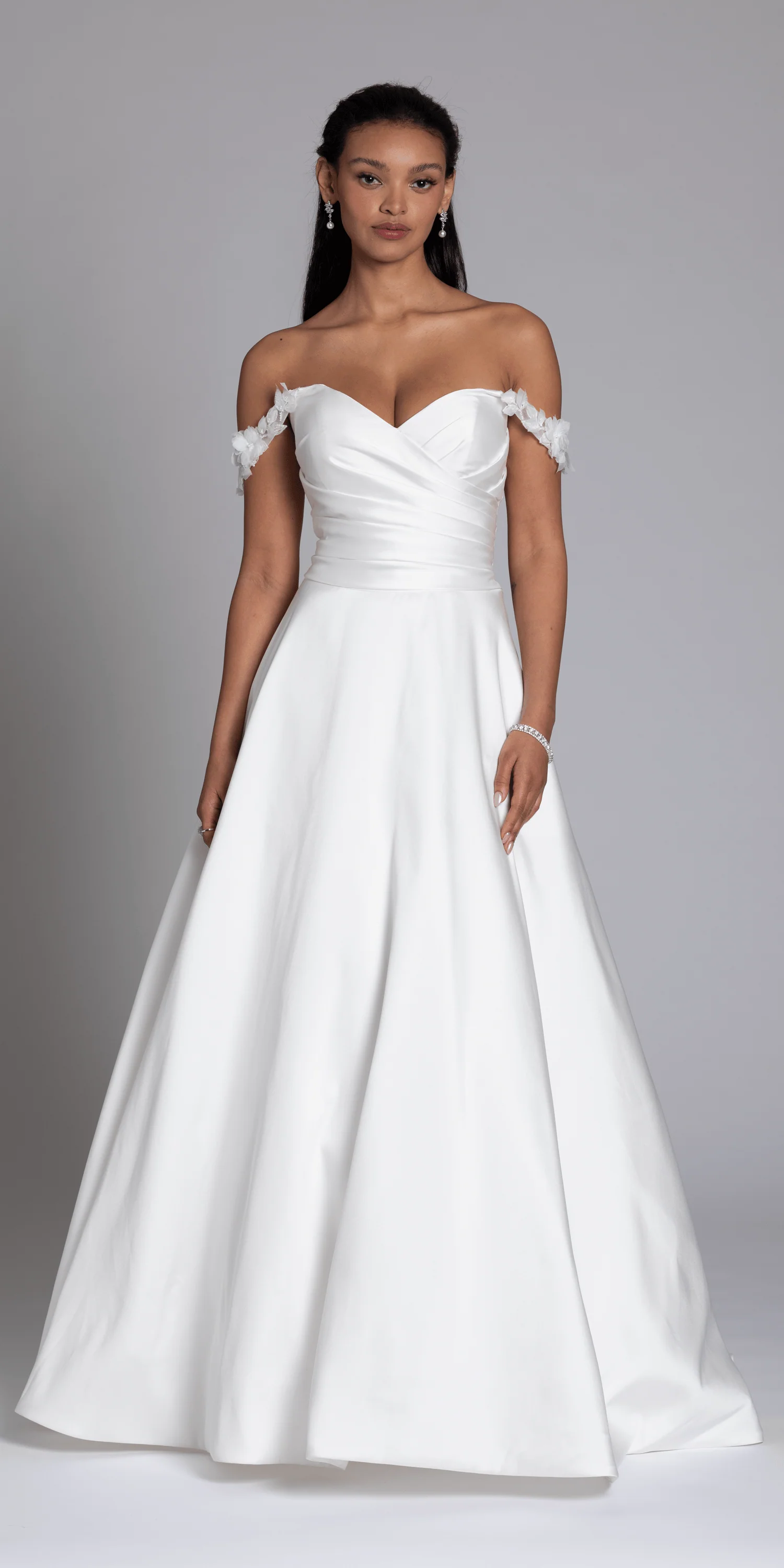 Mikado Off the Shoulder Pleated Bodice Ballgown with Pockets - Image 3