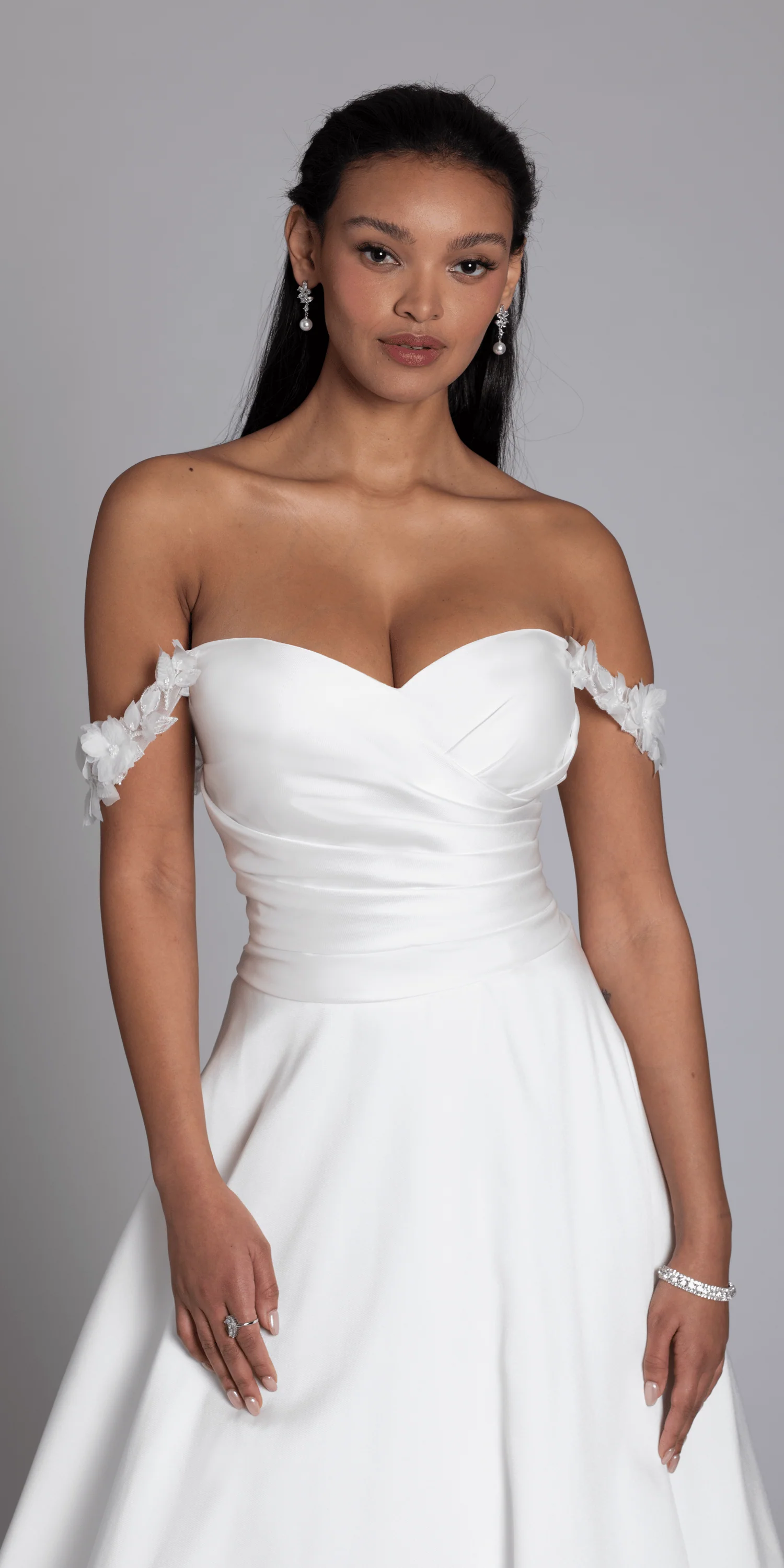 Mikado Off the Shoulder Pleated Bodice Ballgown with Pockets - Image 4