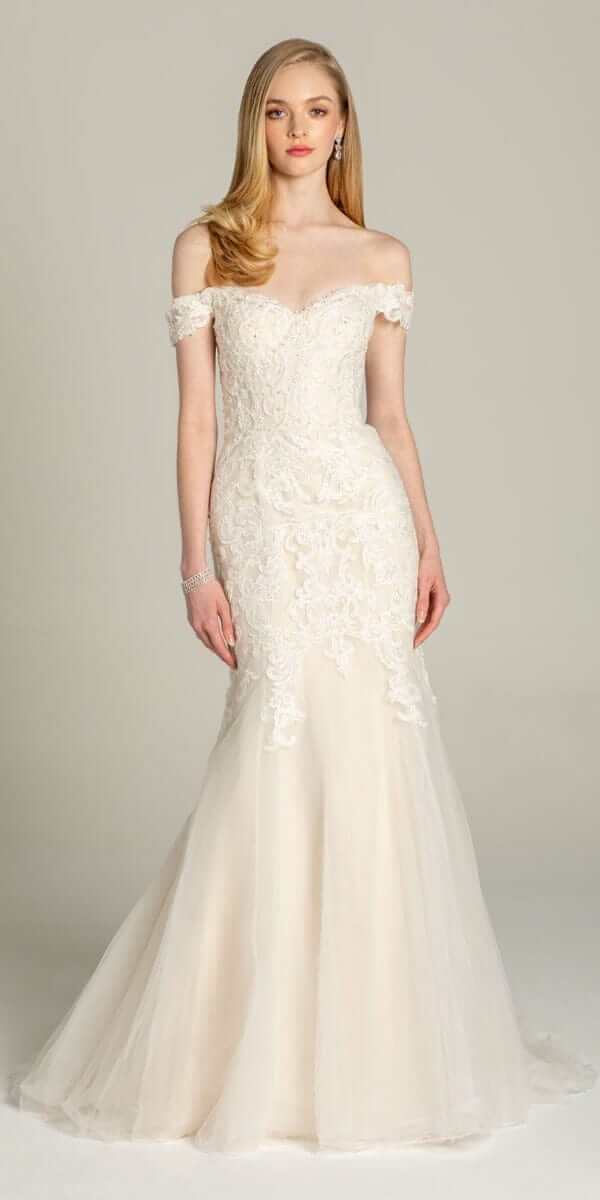 Off the Shoulder Embroidered Corset Trumpet Dress - Image 3