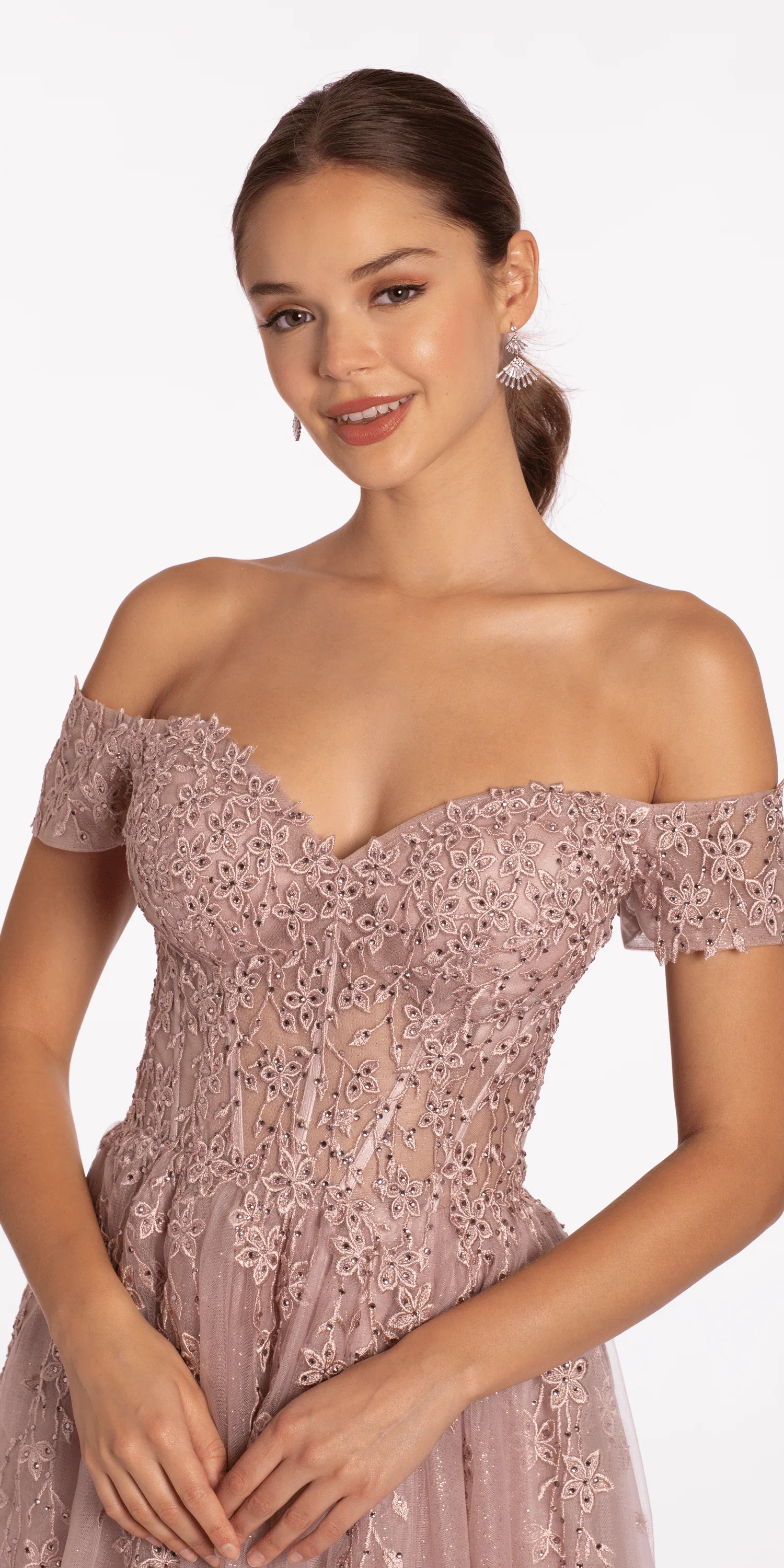 Off the Shoulder Embroidered Tulle Ballgown - Image 2