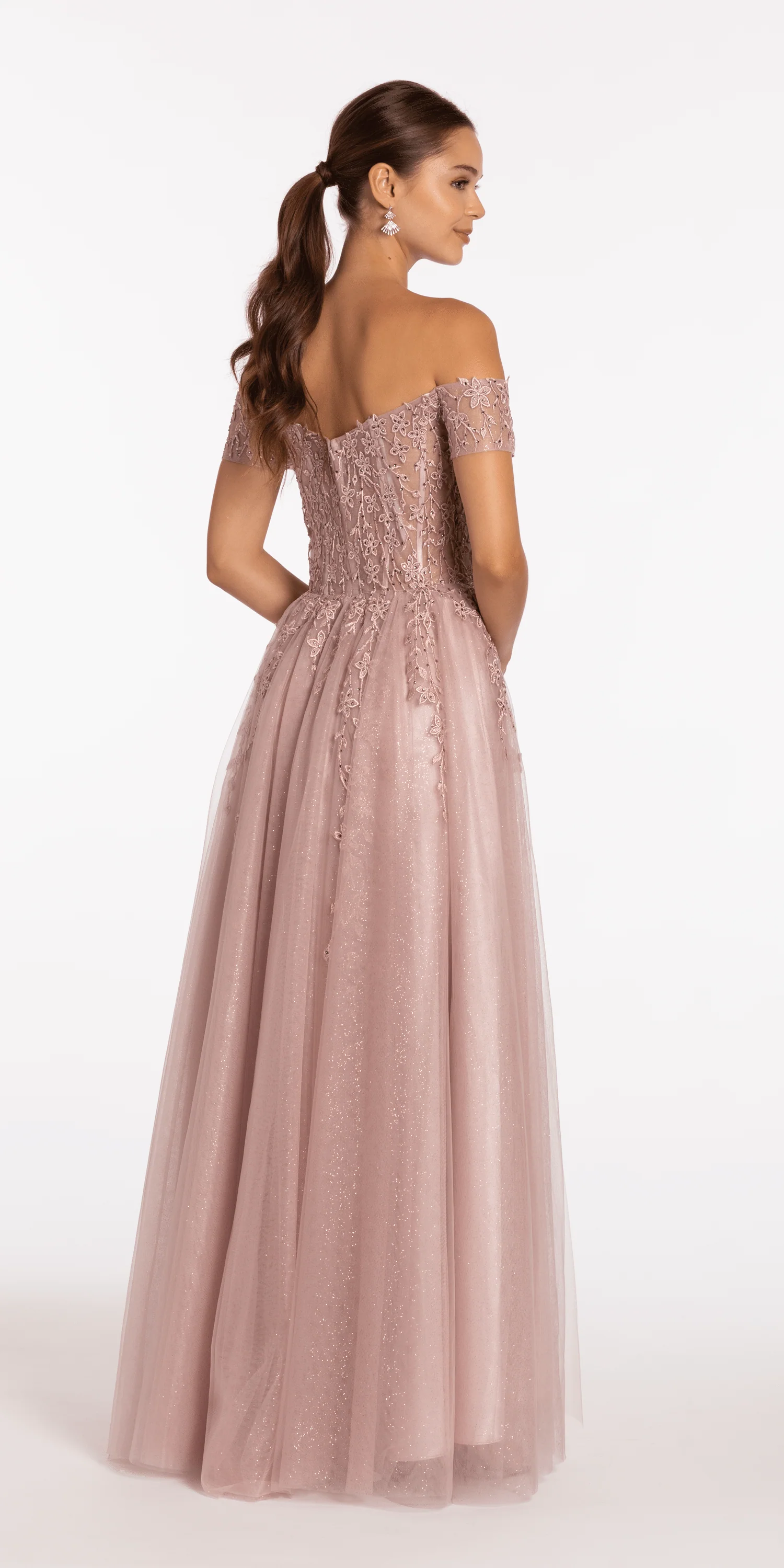 Off the Shoulder Embroidered Tulle Ballgown - Image 4