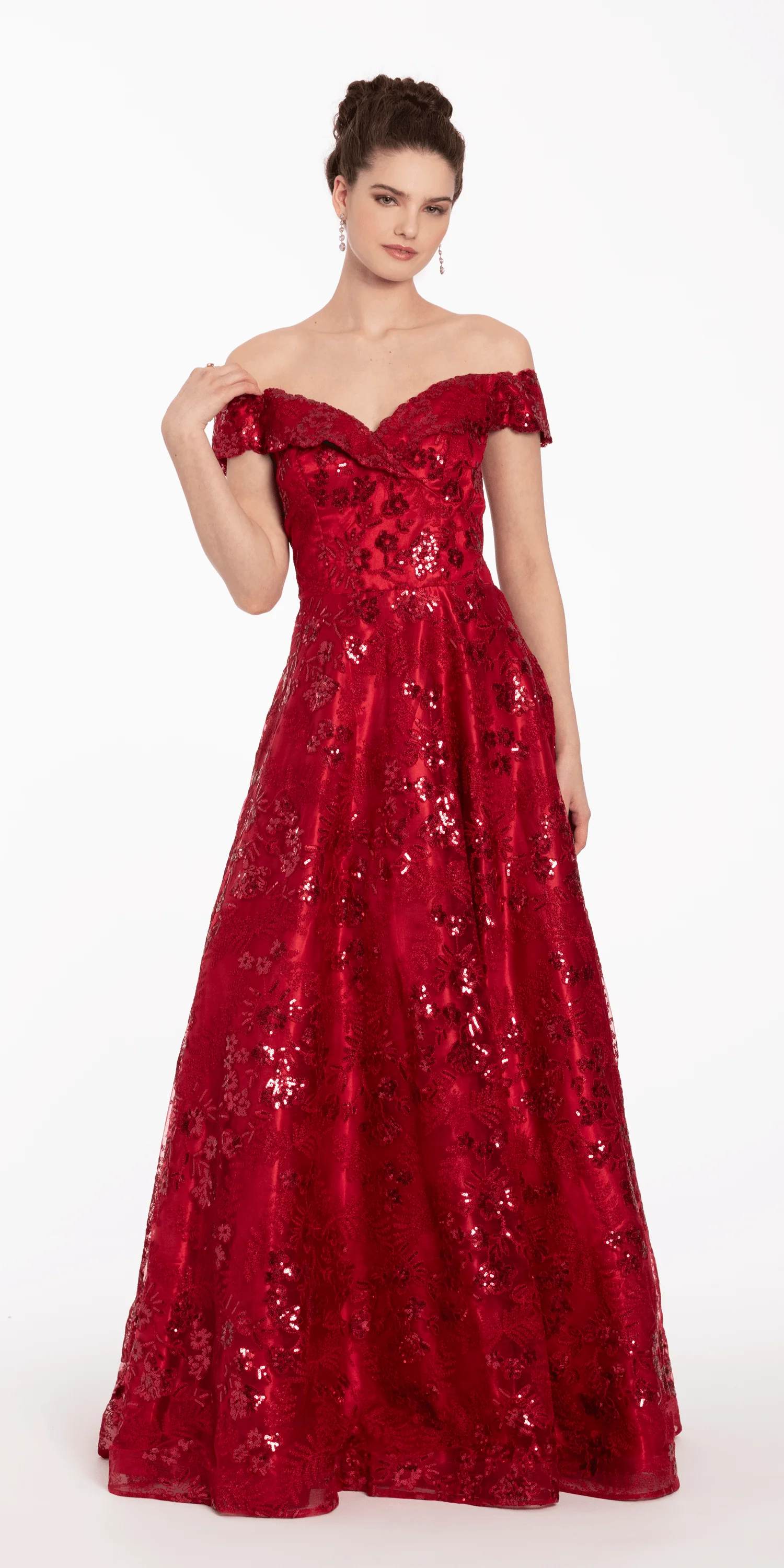 Off the Shoulder Floral Embroidered A Line Dress - Image 3
